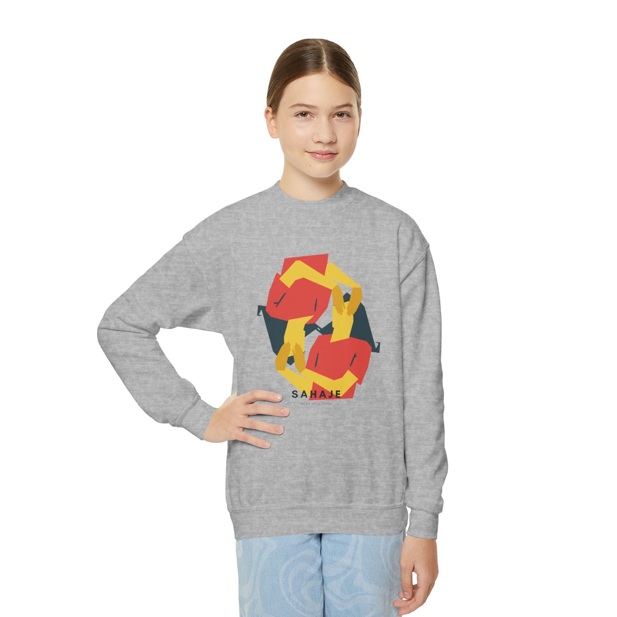 Abstract Geometric Crewneck Sweatshirt — Modern Colorblock Youth Pullover