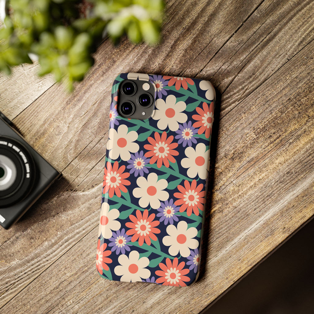 Floral Retro Slim Phone Case – Navy Ditsy Flowers