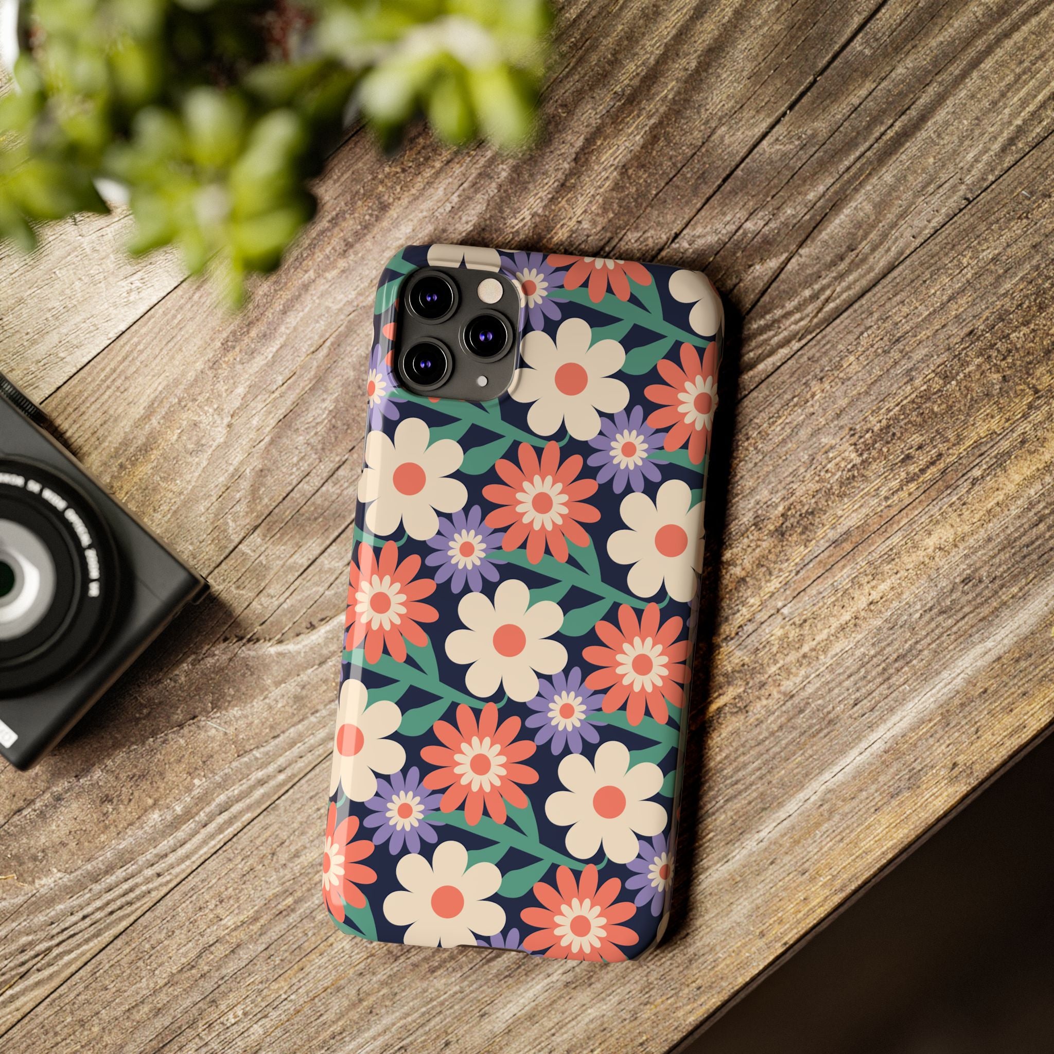 Floral Retro Slim Phone Case – Navy Ditsy Flowers