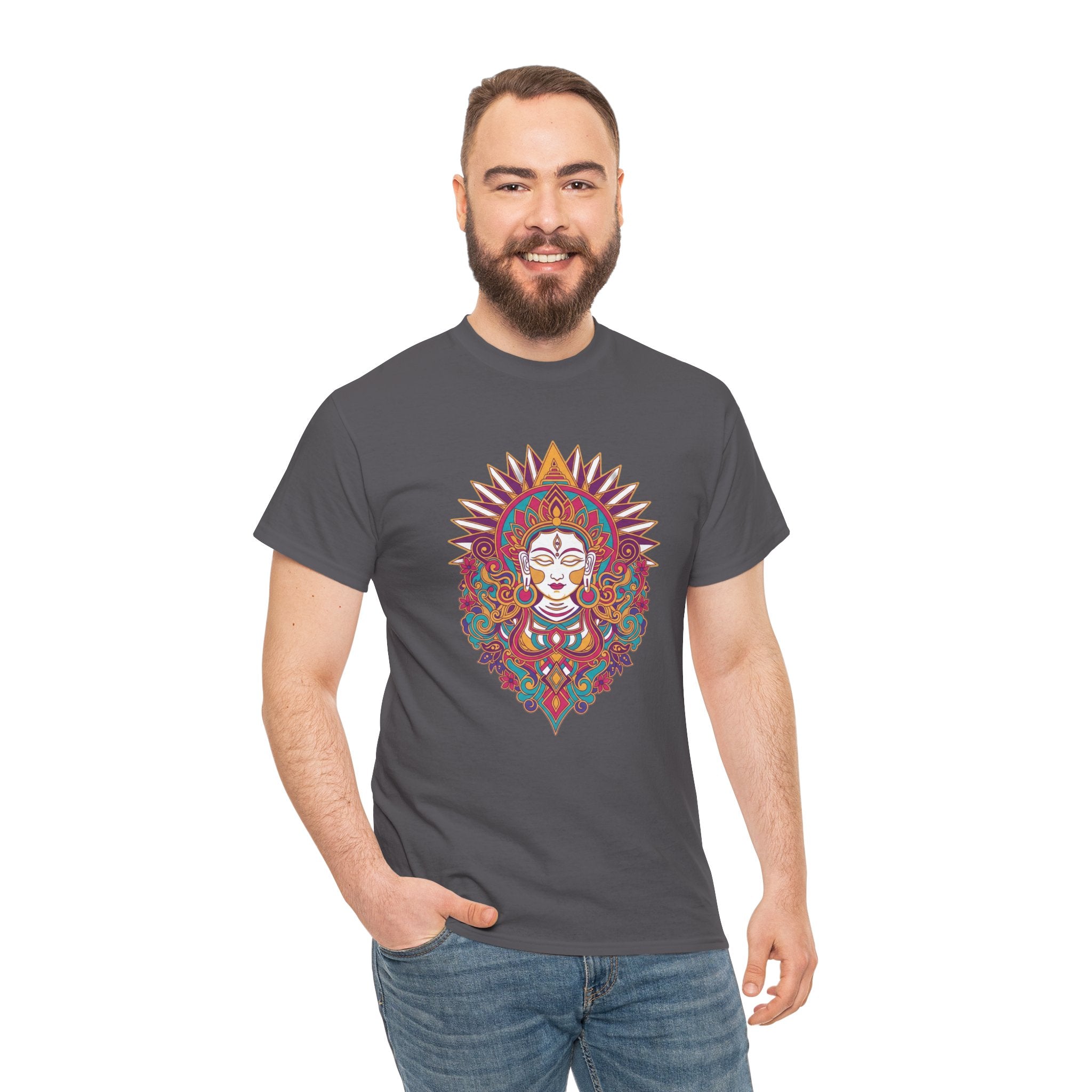 Spiritual Goddess Sun Mandala Tee — Colorful Boho Yoga T‑Shirt