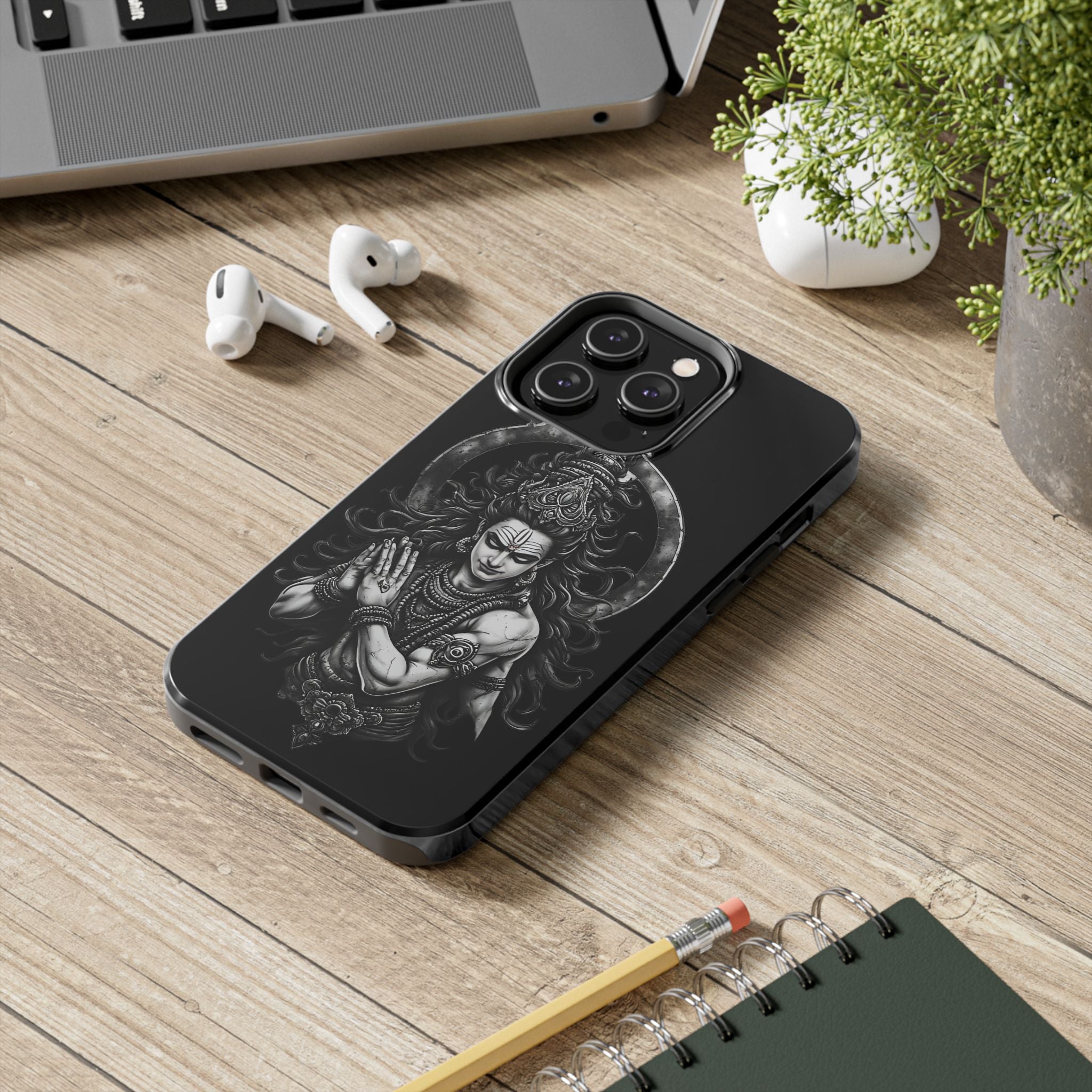 Shiva Tough Phone Case — Black Protective Hindu Deity Design