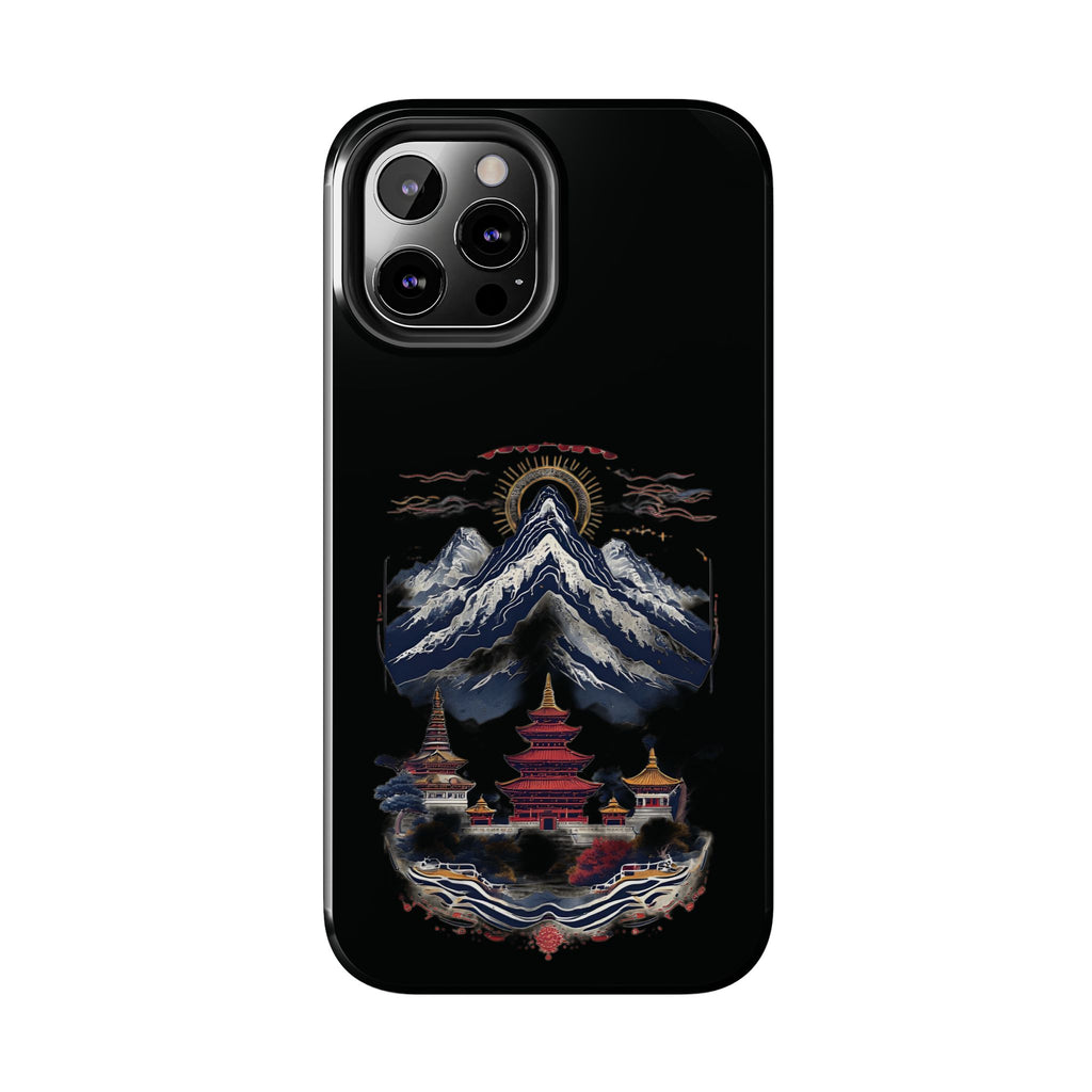 Mountain Temple Tough Phone Case — Japanese-Inspired Landscape Phone Cover