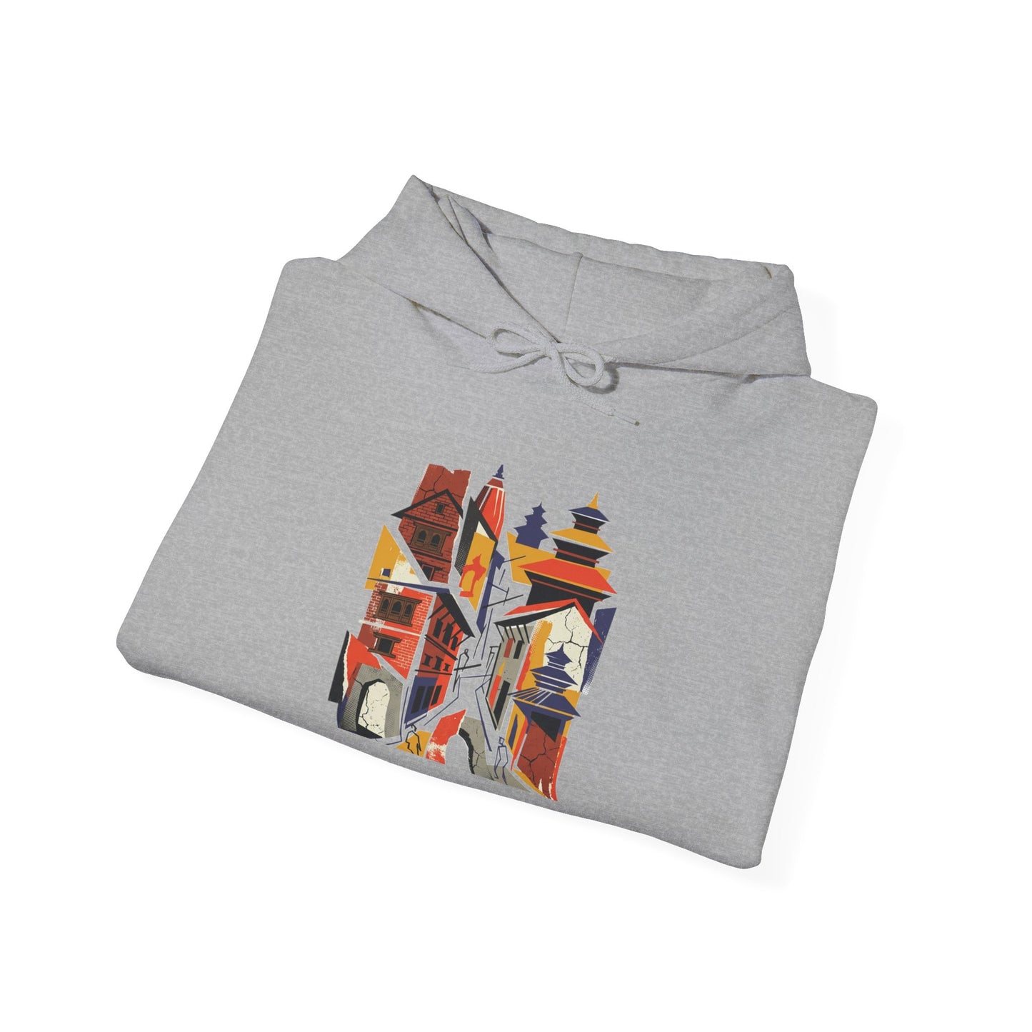 Cityscape Collage Hoodie — Colorful Urban Architecture Graphic Hoodie