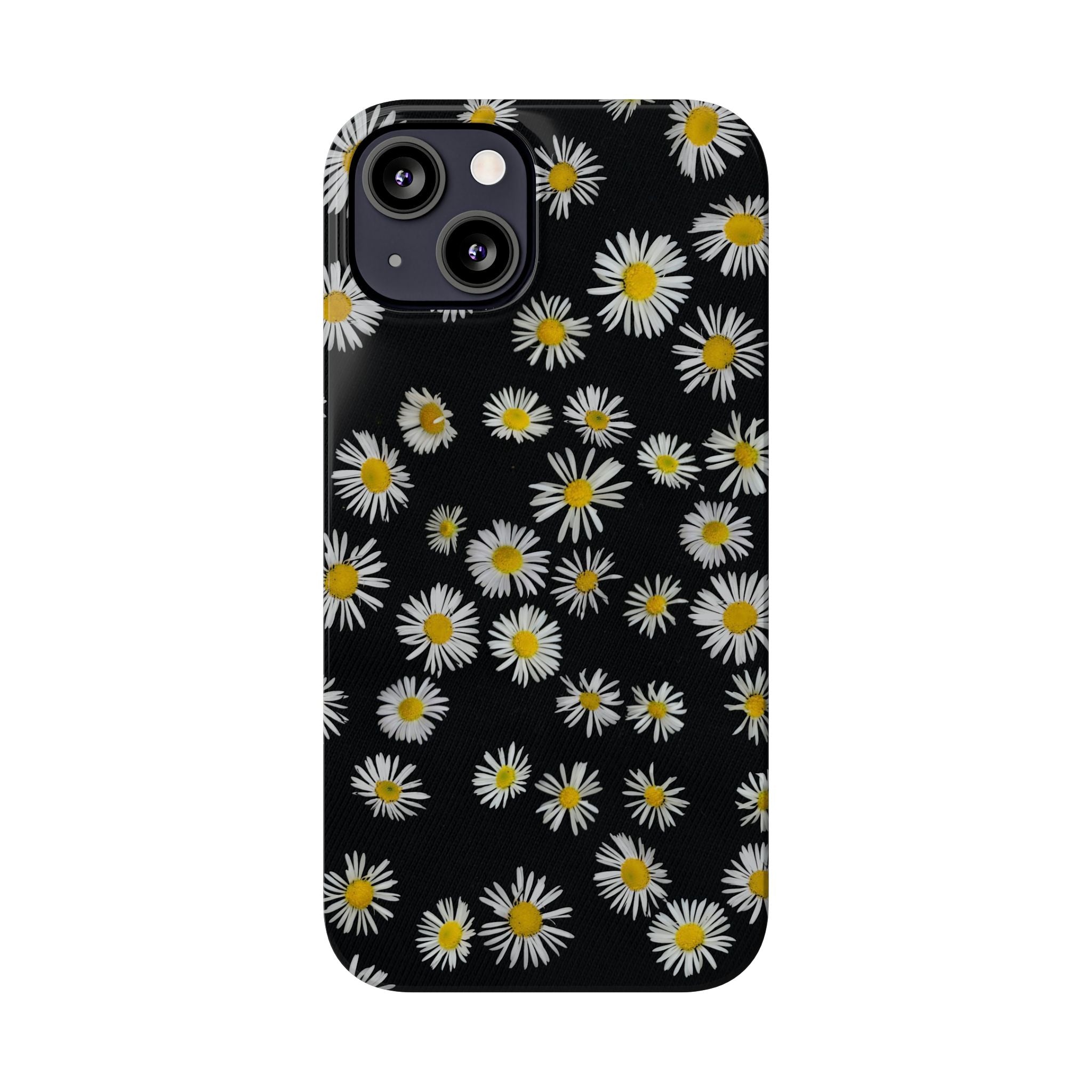 Daisy Pattern Slim Phone Case — Black Background Floral iPhone Case