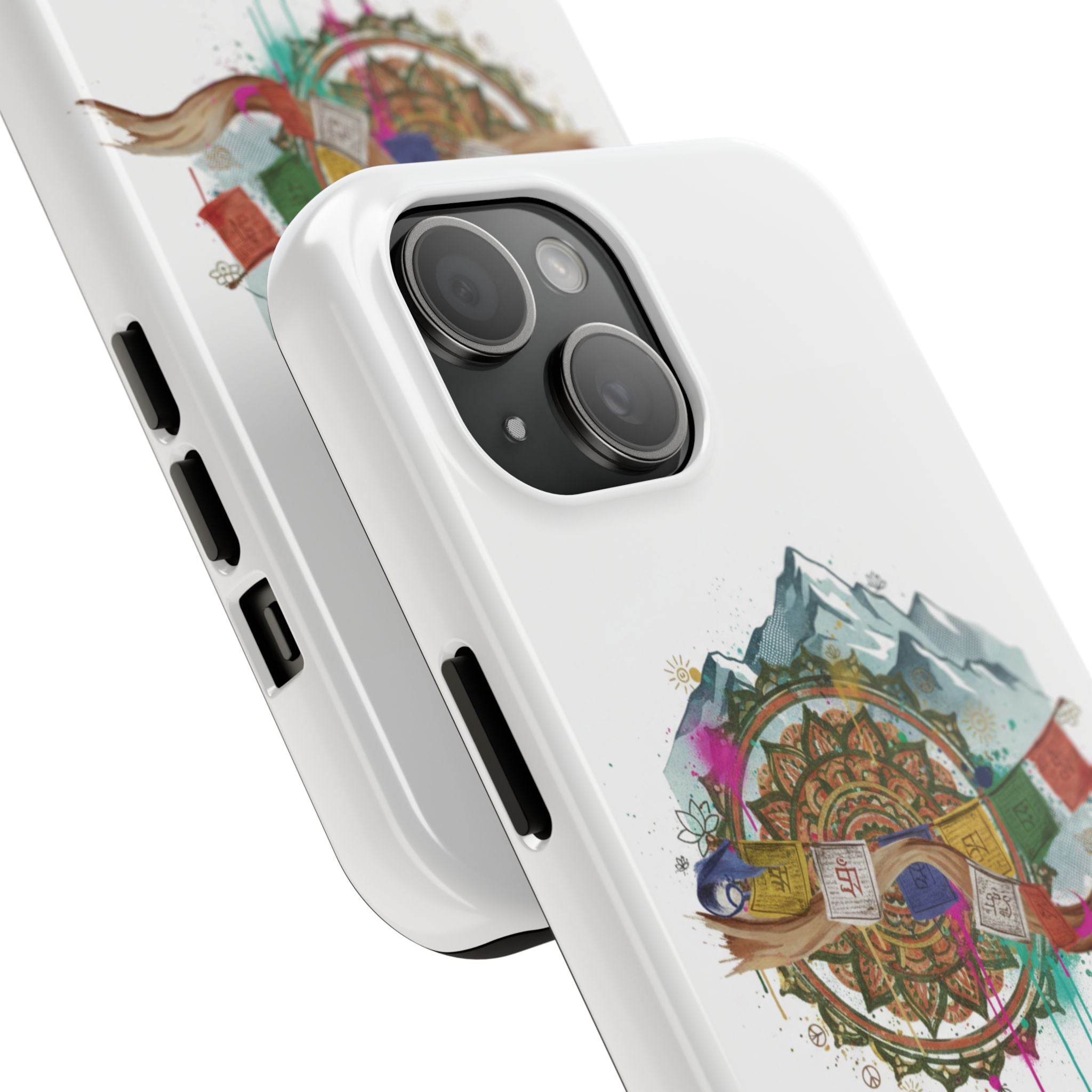 Mountain Compass Tough Phone Case with Prayer Flags & Fish Design