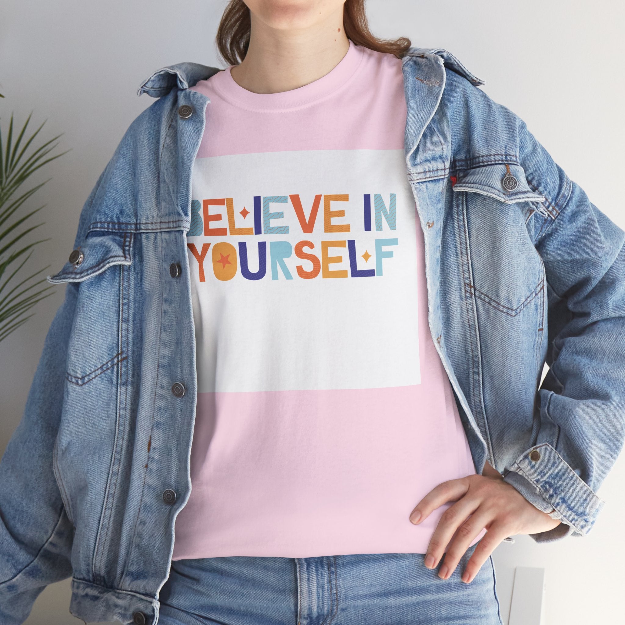 T-Shirt — "Believe in Yourself" Colorful Retro Motivational Tee