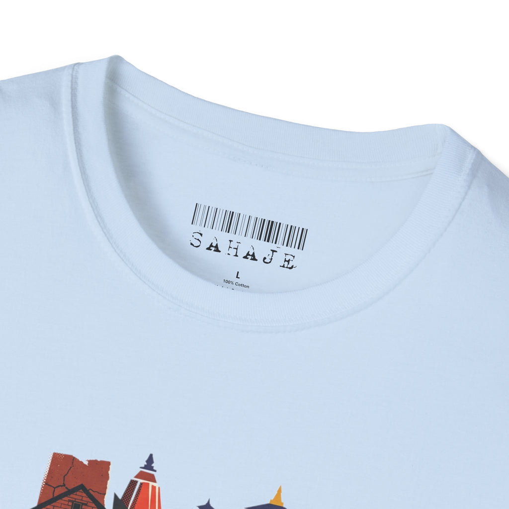 Cityscape Art Tee — Abstract Urban Alley Illustration T-Shirt