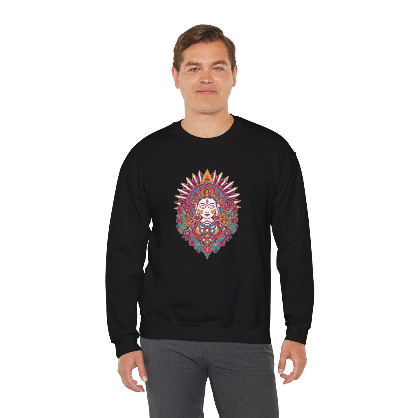 Crewneck Sweatshirt — Colorful Mandala Goddess Graphic