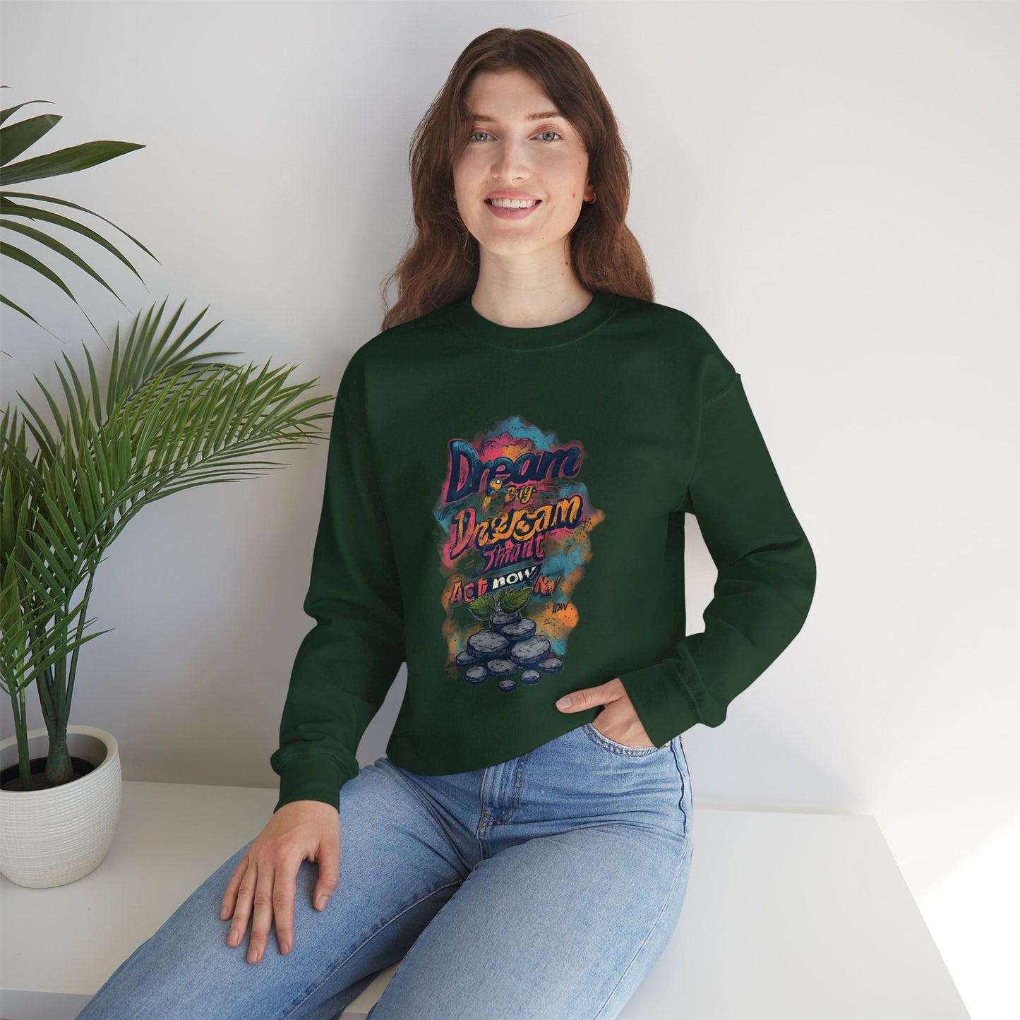 Dream Big Crewneck Sweatshirt — "Dream, Design, Draw" Inspirational Graphic