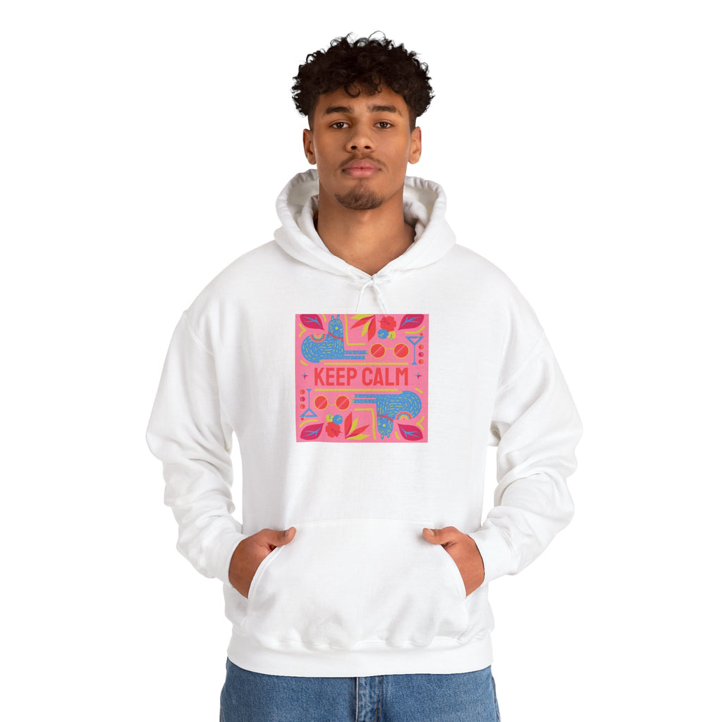 Keep Calm Floral Hoodie — Pink Retro Decorative Graphic Hooded Sweatshirt