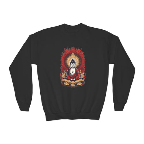 Buddha Flame Youth Crewneck Sweatshirt - Meditating Lotus Graphic
