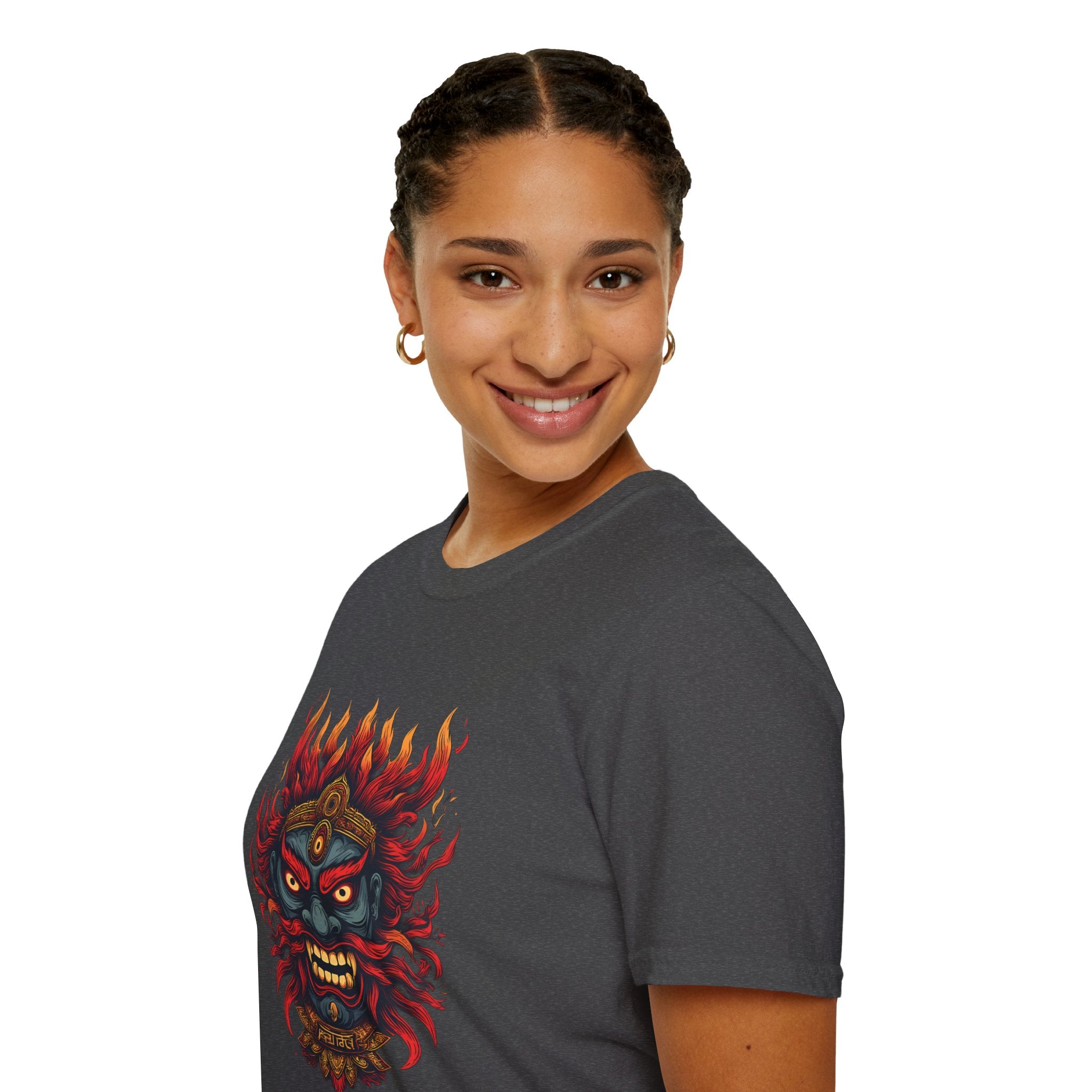 Flaming Demon Mask T-Shirt — Fierce Tattoo-Style Graphic Tee