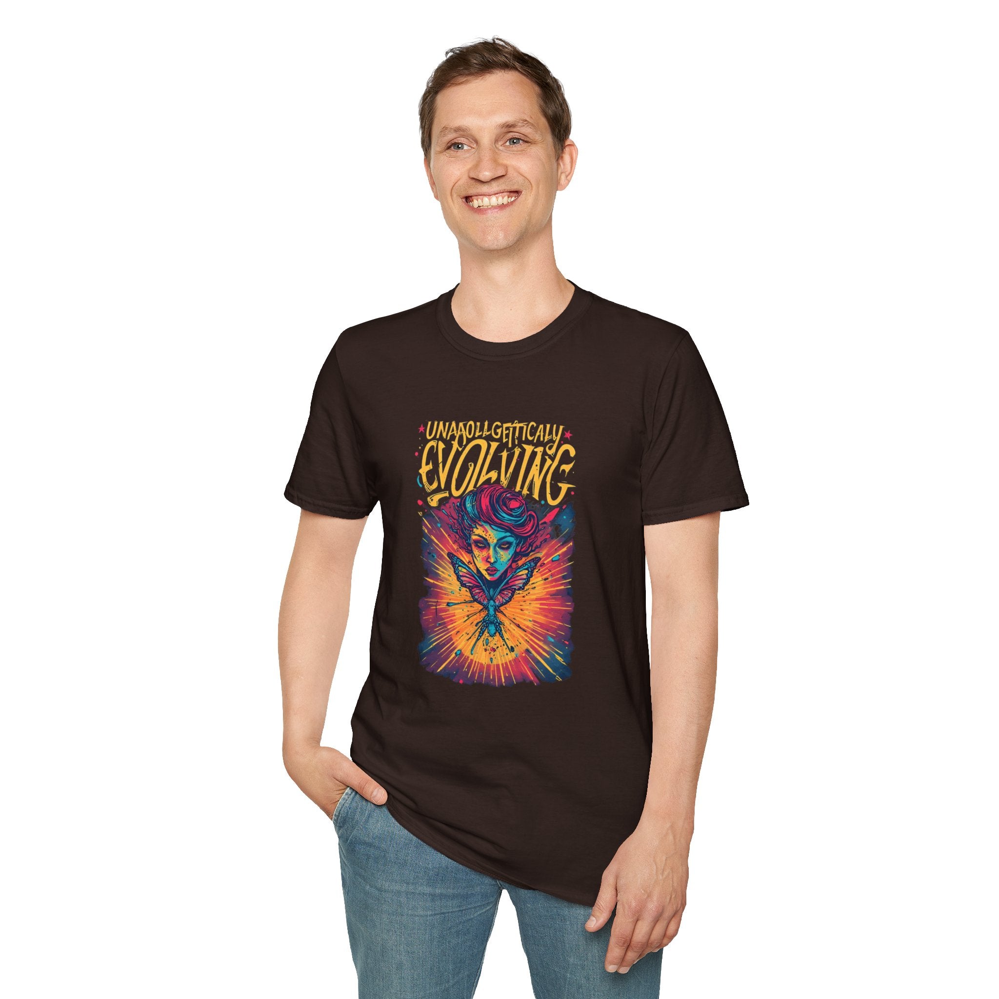 Unapologetically Evolving T-Shirt — Vibrant Butterfly Woman Graphic Tee