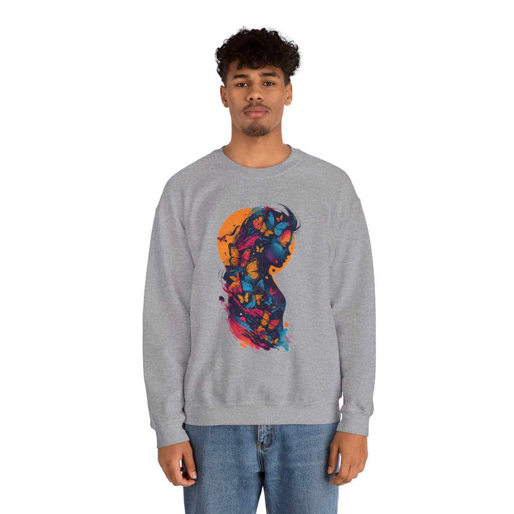 Butterfly Silhouette Crewneck Sweatshirt — Colorful Butterfly Profile Graphic