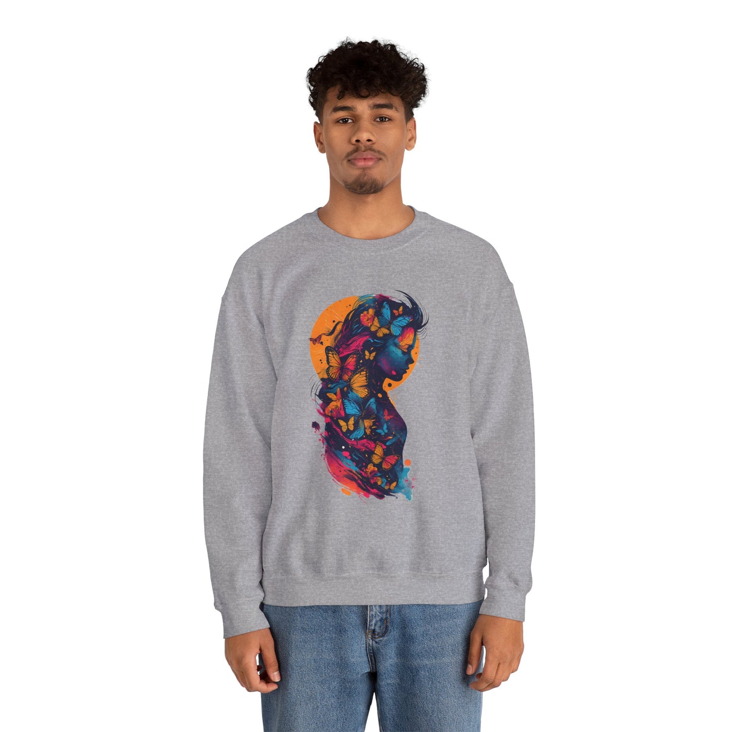 Butterfly Silhouette Crewneck Sweatshirt — Colorful Butterfly Profile Graphic