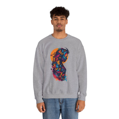 Butterfly Silhouette Crewneck Sweatshirt — Colorful Butterfly Profile Graphic