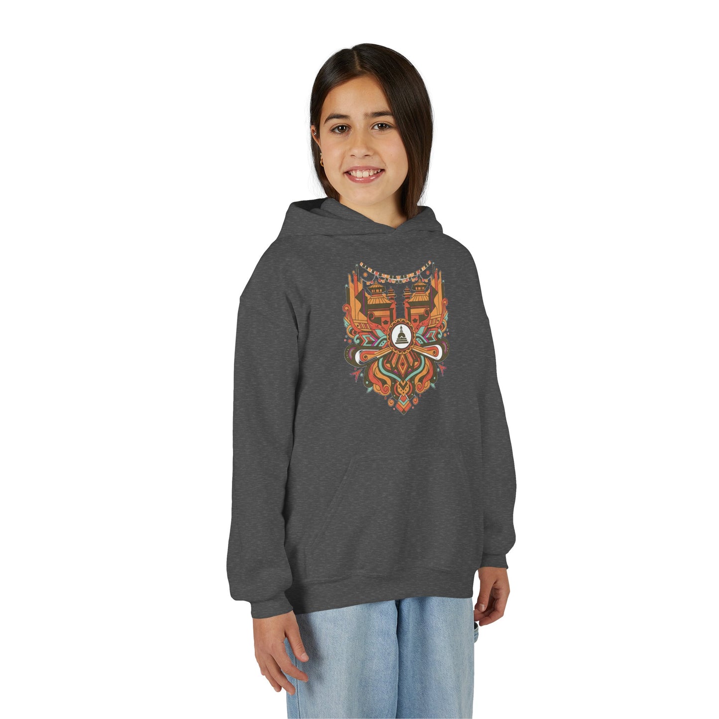 Youth Hoodie — Rustic Peace Mandala Graphic