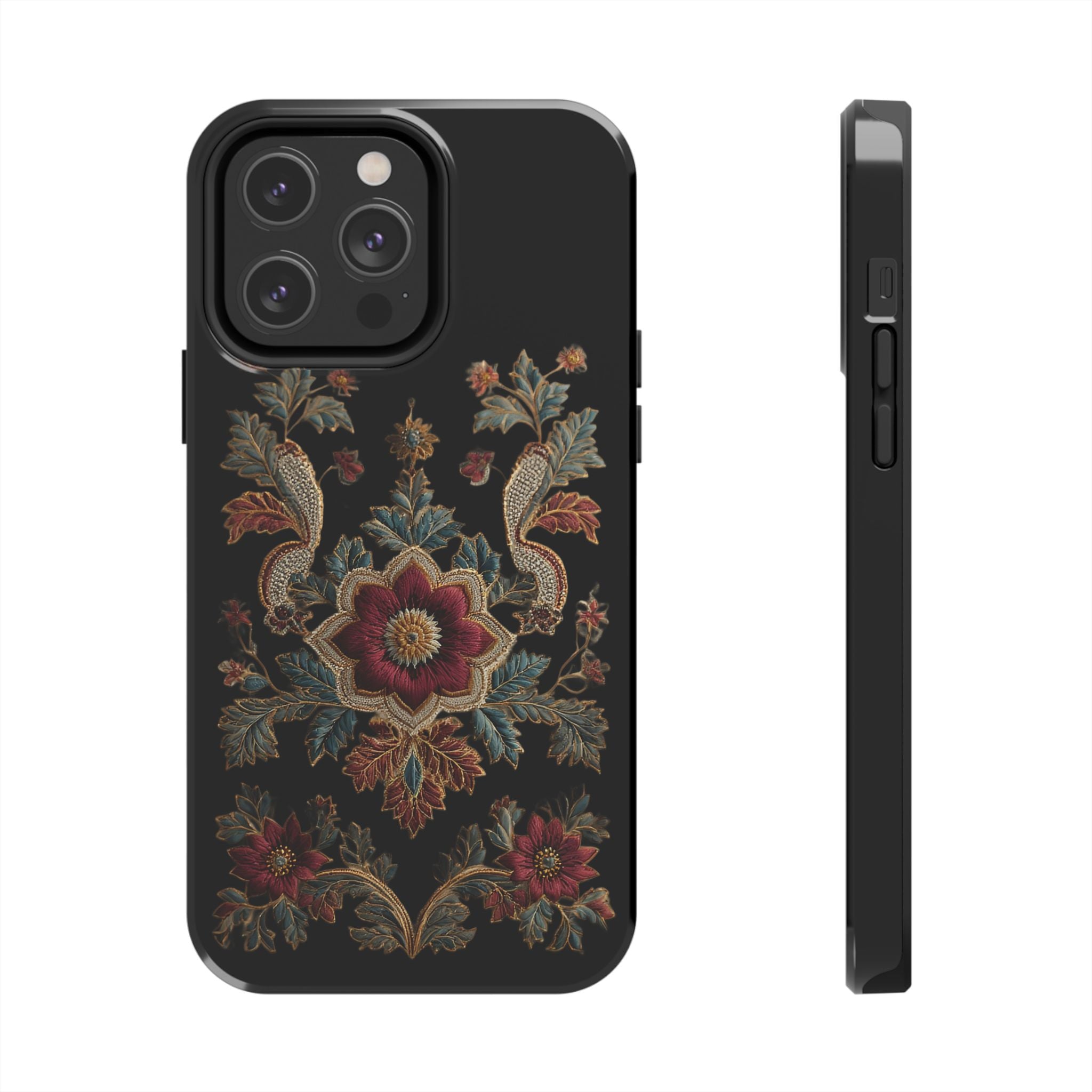 Floral Embroidered Tough Phone Case — Vintage Boho Protective Cover