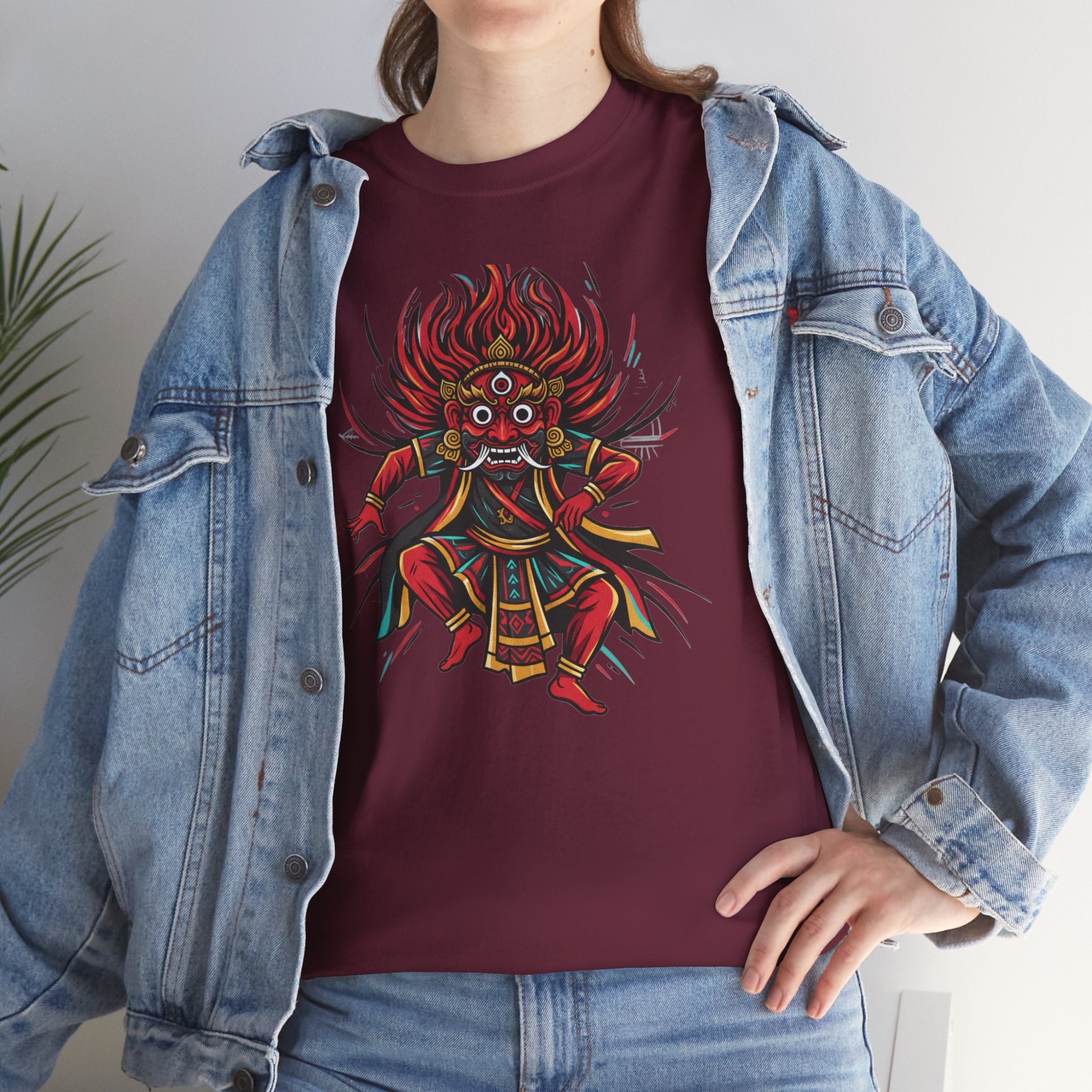 T-Shirt — Fierce Red Oni Demon Graphic Tee (Mythic Japanese Mask Design)
