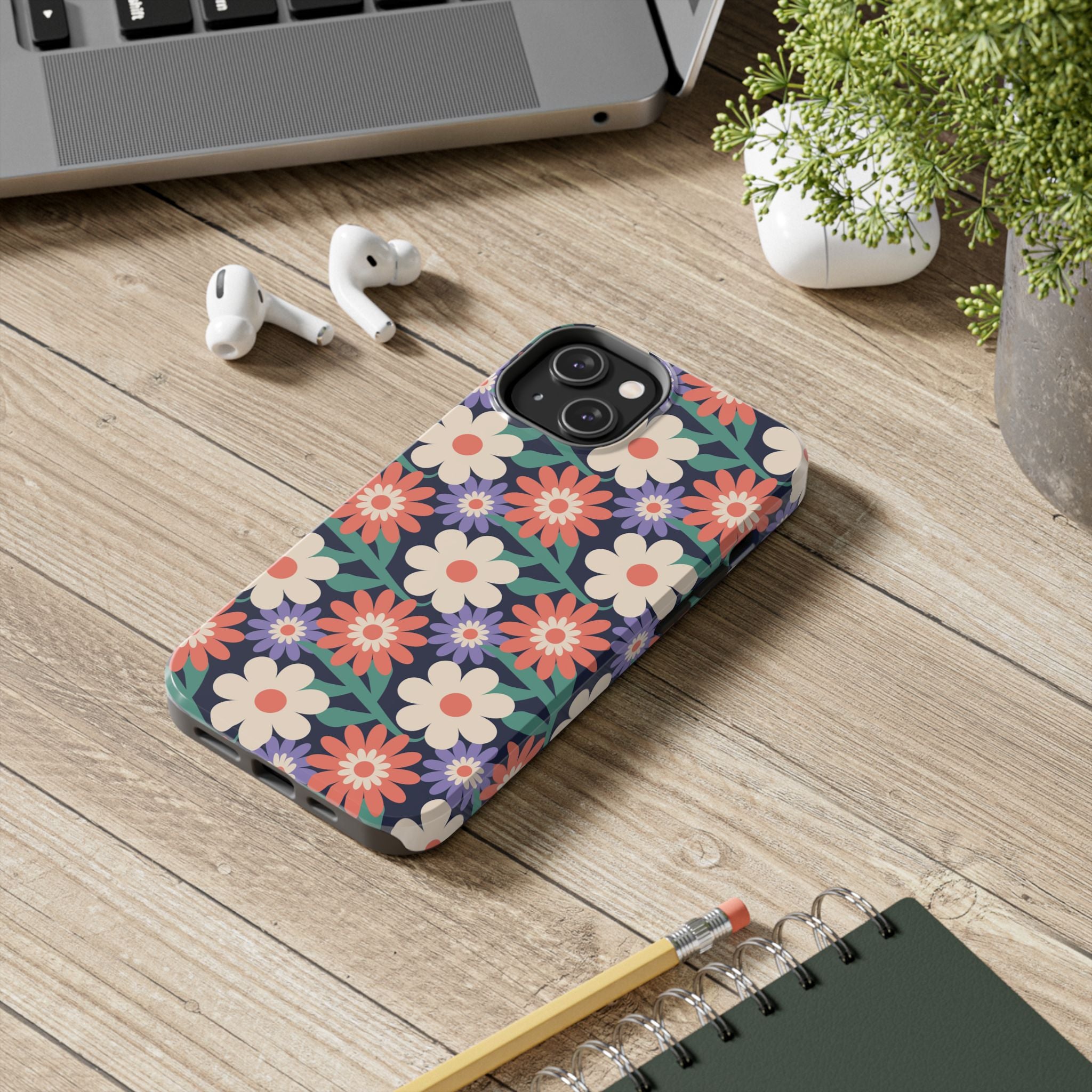 Floral Tough Phone Case — Retro Daisies Protective Phone Cover
