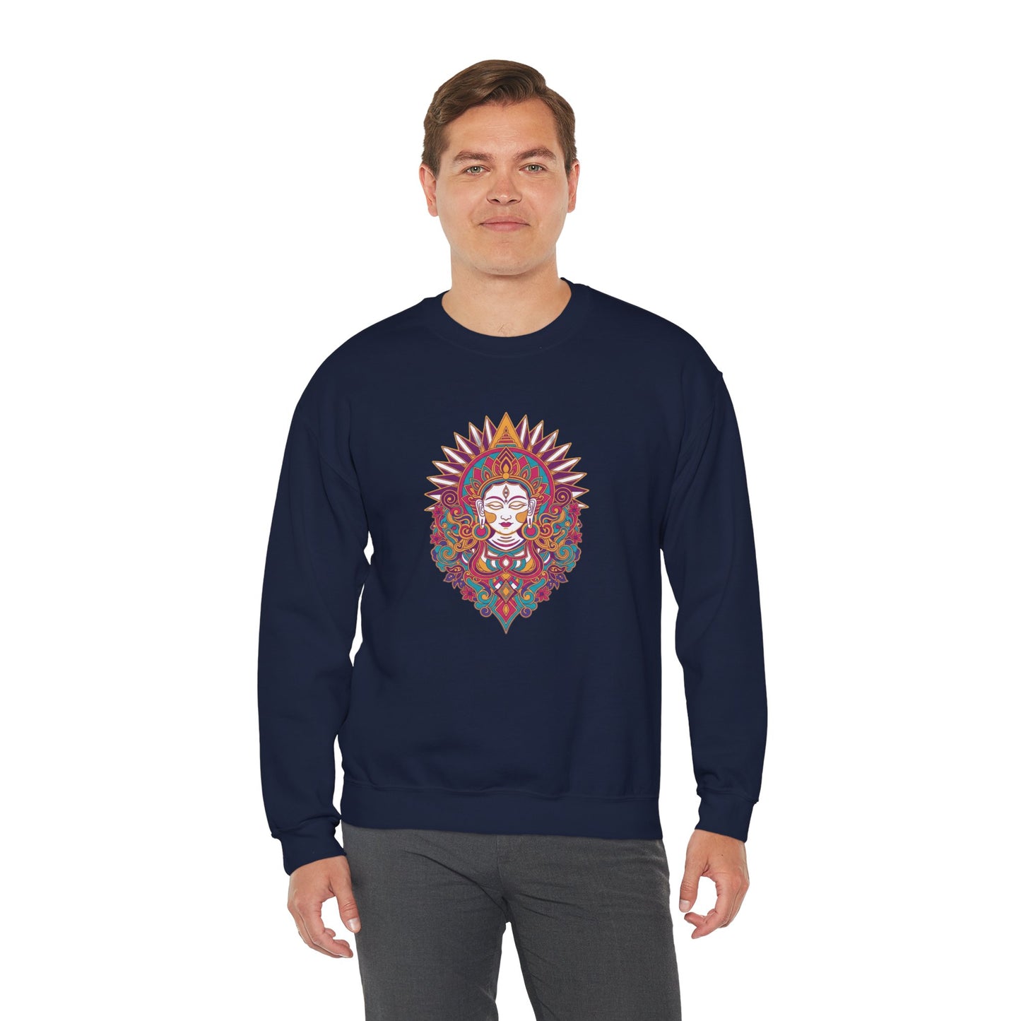 Crewneck Sweatshirt — Colorful Mandala Goddess Graphic