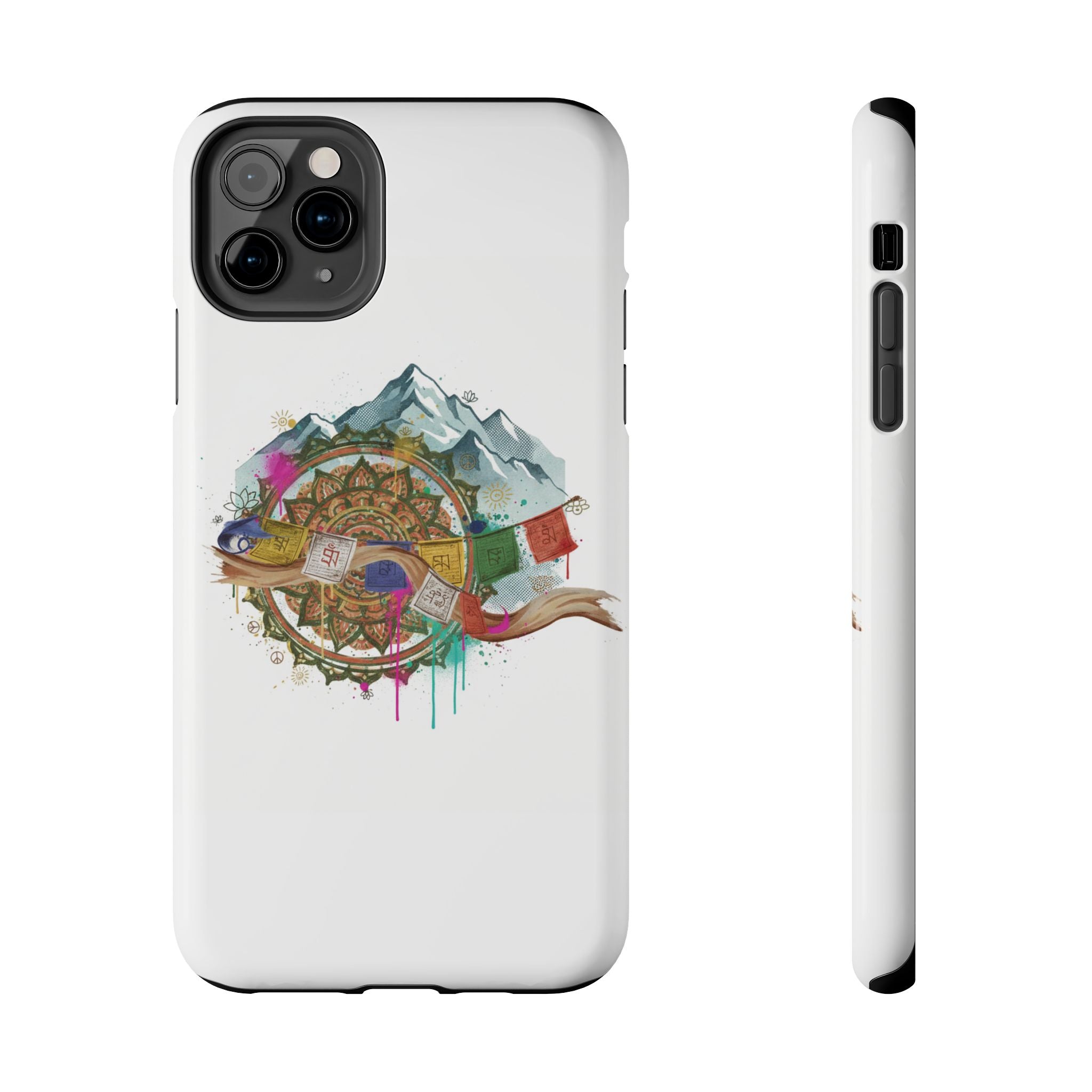 Mountain Compass Tough Phone Case with Prayer Flags & Fish Design