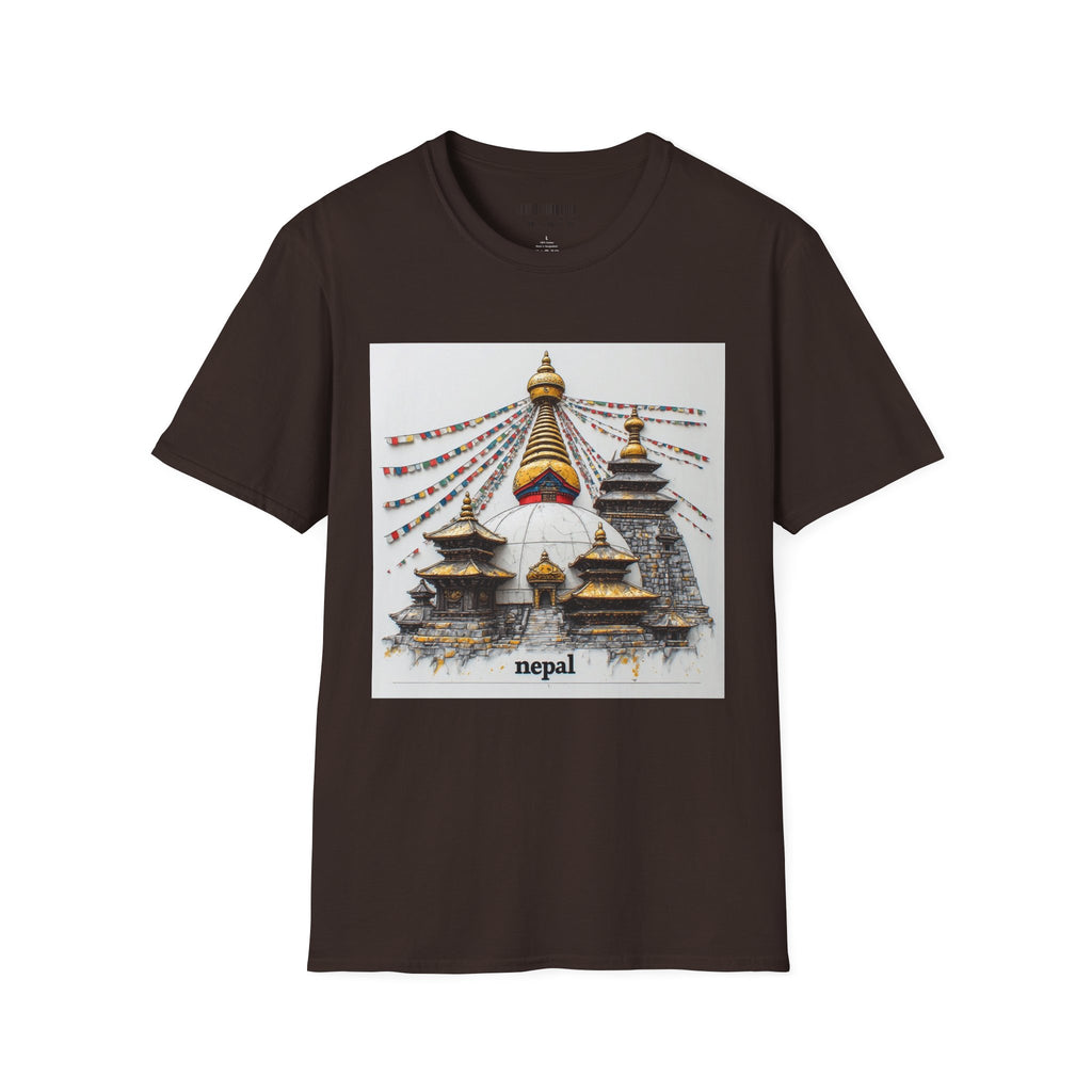 Nepal Temple Graphic T-Shirt — Boudhanath Stupa Prayer Flags Travel Tee