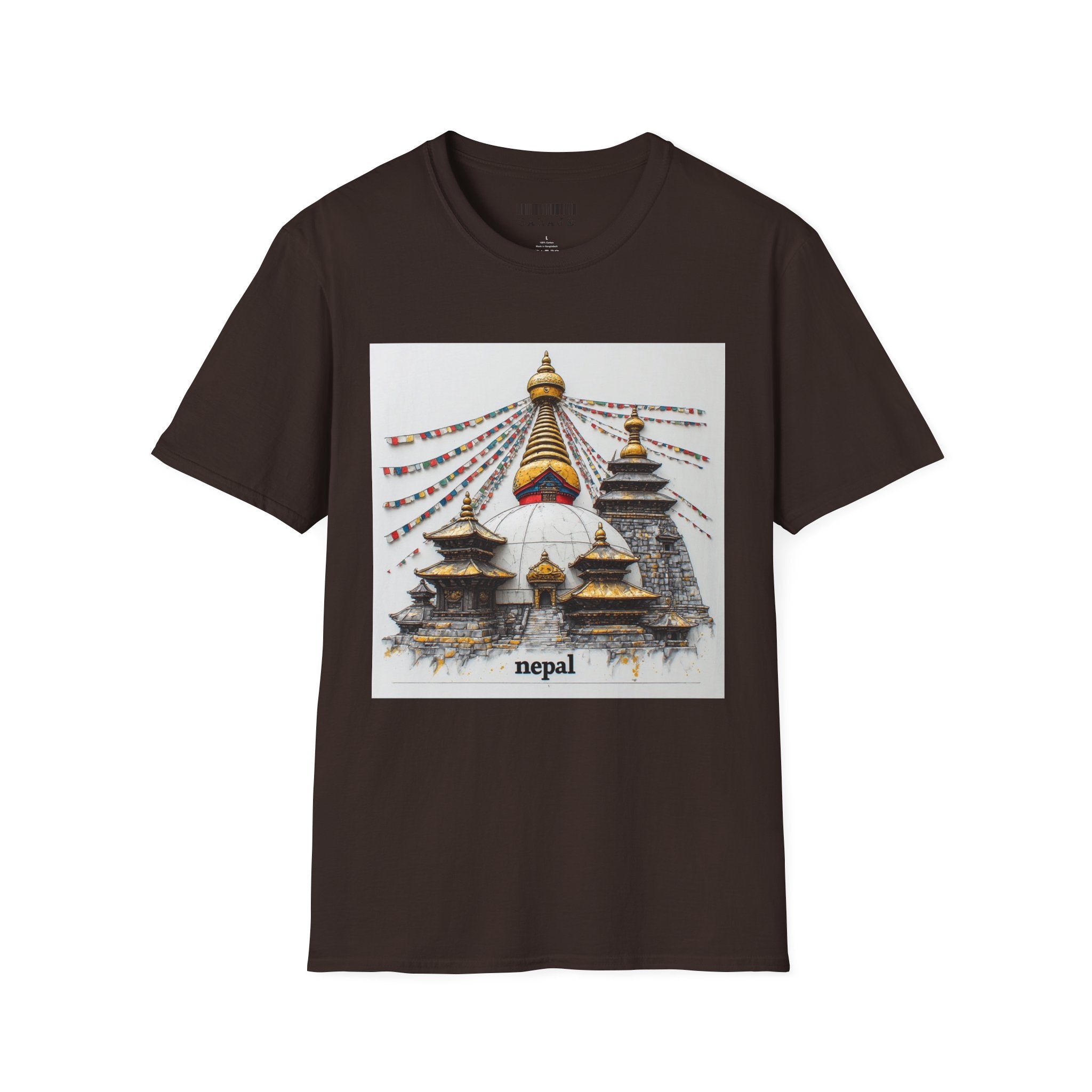 Nepal Temple Graphic T-Shirt — Boudhanath Stupa Prayer Flags Travel Tee