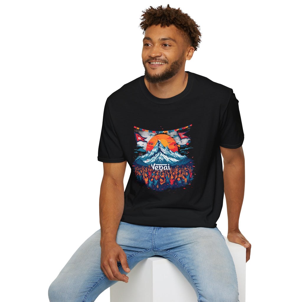 Nepal Mountain Sunrise T-Shirt — Retro Trekking Graphic Tee