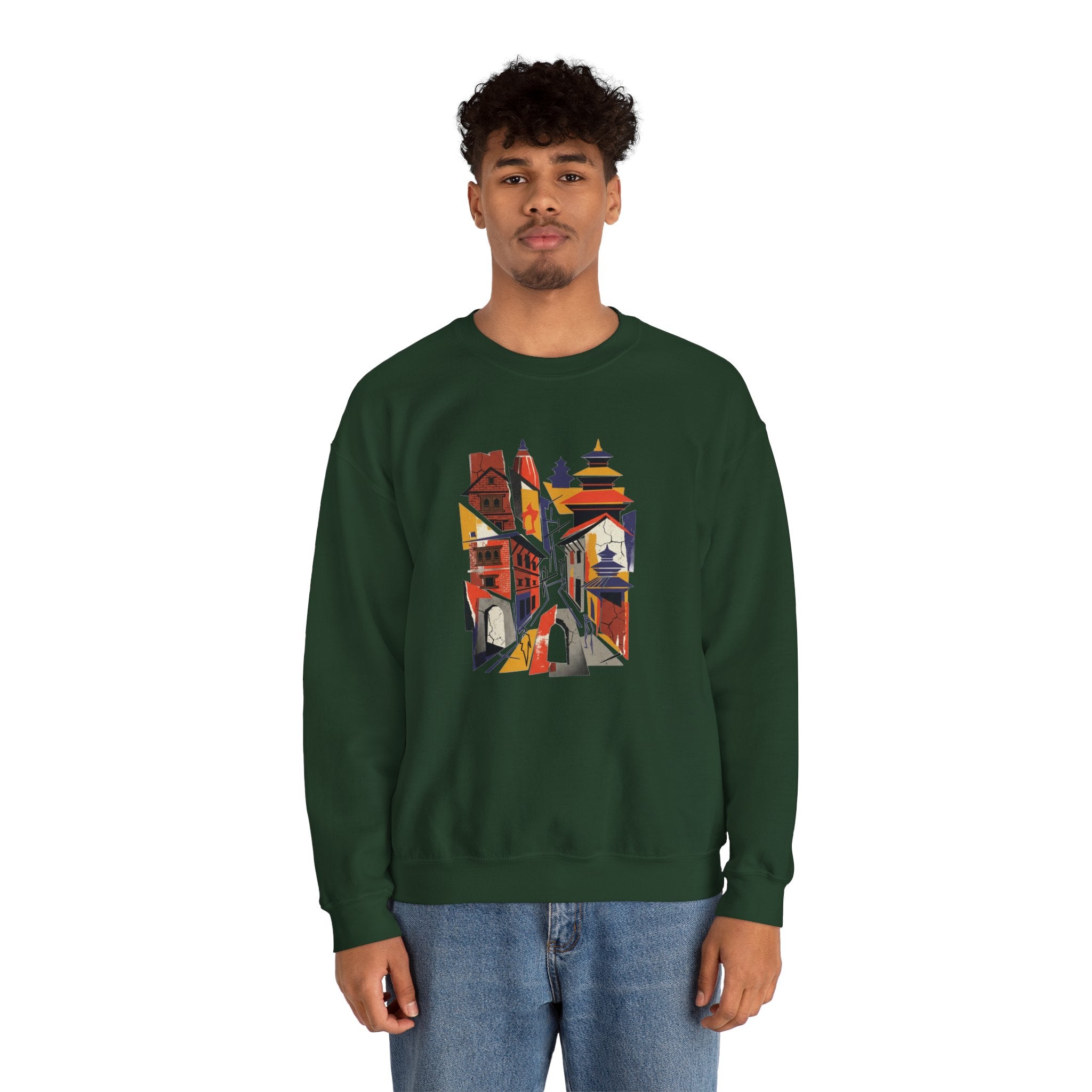 Architectural Cityscape Crewneck Sweatshirt — Abstract Urban Alley Art