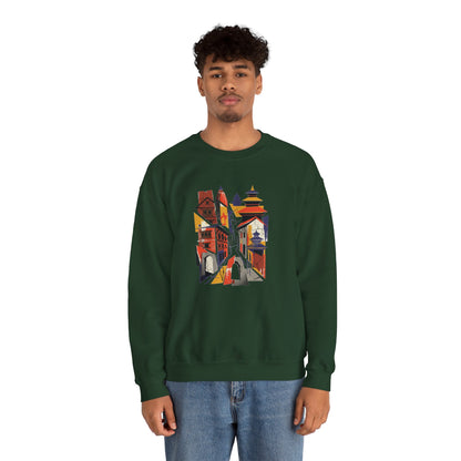 Architectural Cityscape Crewneck Sweatshirt — Abstract Urban Alley Art