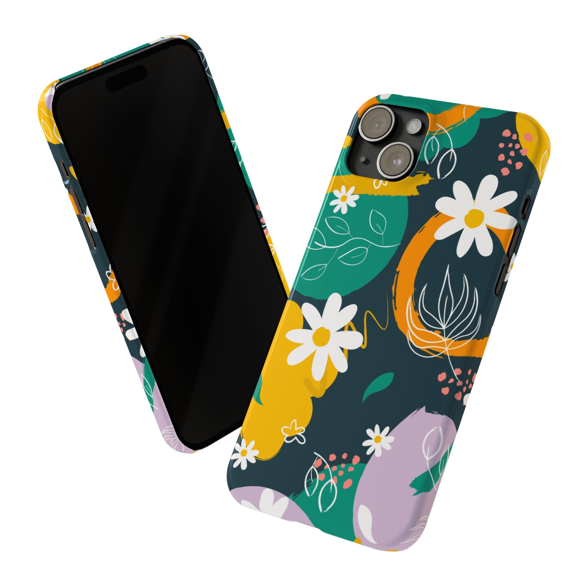 Floral Circle Slim Phone Case — Colorful Abstract Daisies Phone Cover