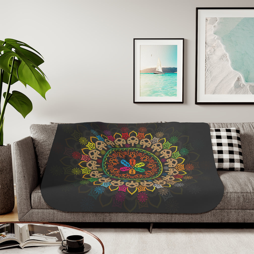 Boho Mandala Sherpa Blanket — Reversible Two‑Tone Cozy Throw