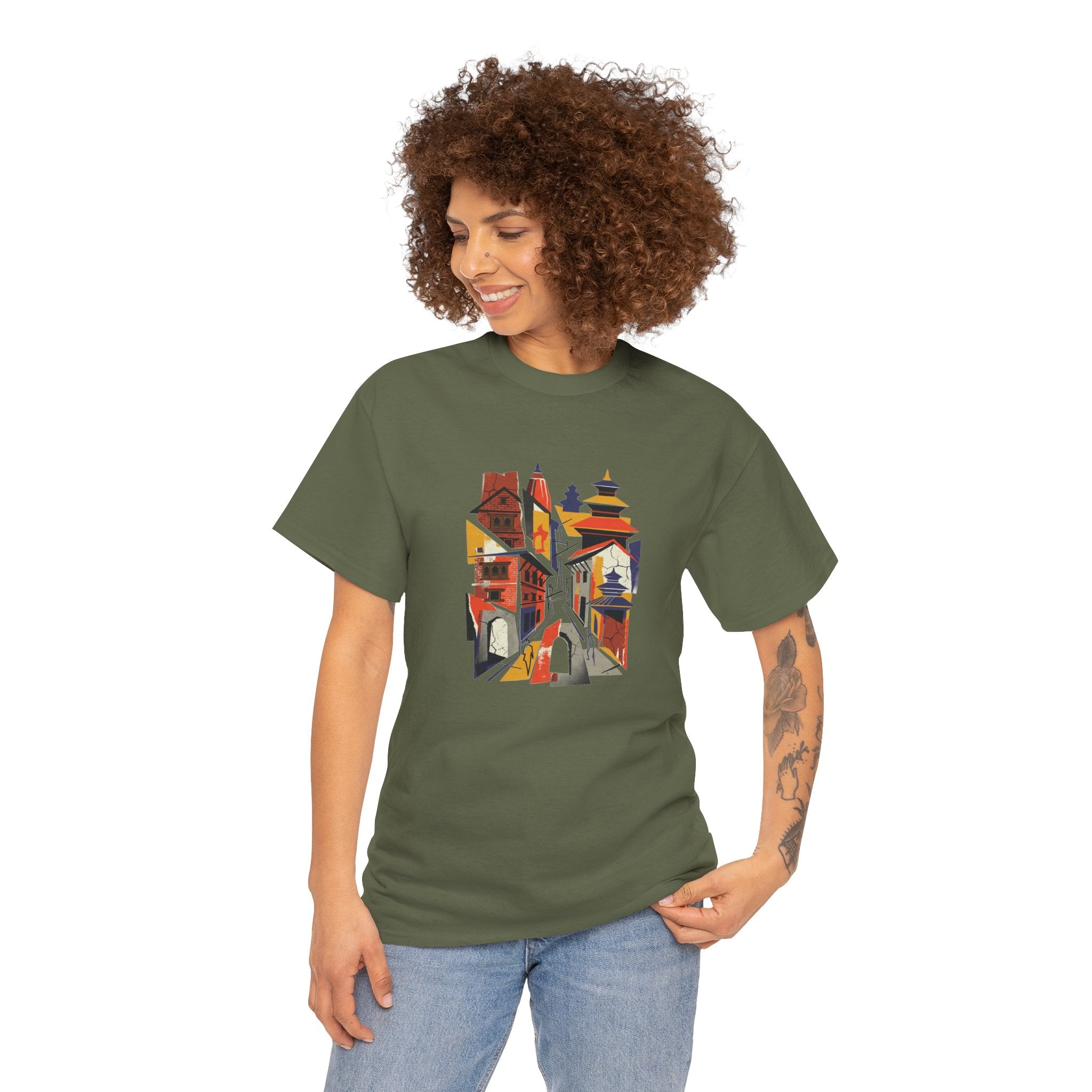 Cityscape Abstract Tee — Colorful Urban Architecture Graphic T‑Shirt