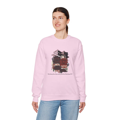Crewneck Sweatshirt — Vintage Camper Roadtrip Illustration ("Where's Every Place I’ve Been, and Every Place I’m Going")