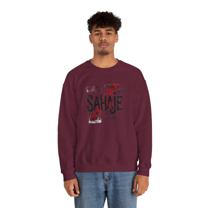 Crewneck Sweatshirt — 'Sahaje' Distressed Script Graphic
