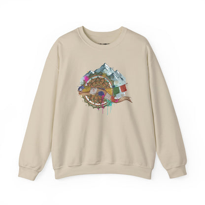 Adventure Mountain Crewneck Sweatshirt — Colorful Hiking Compass & Peaks Design