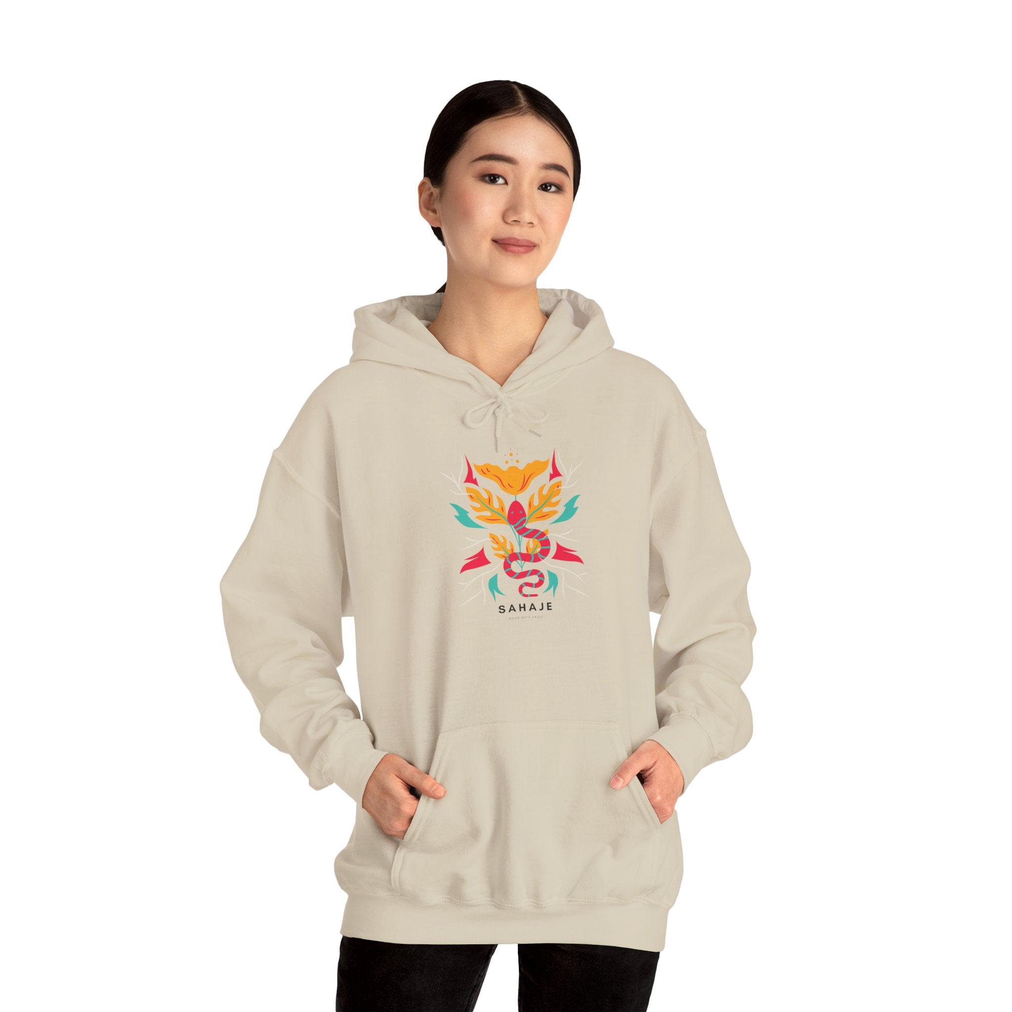 Floral Snake Hoodie — Colorful Serpent & Bloom Graphic Sweatshirt