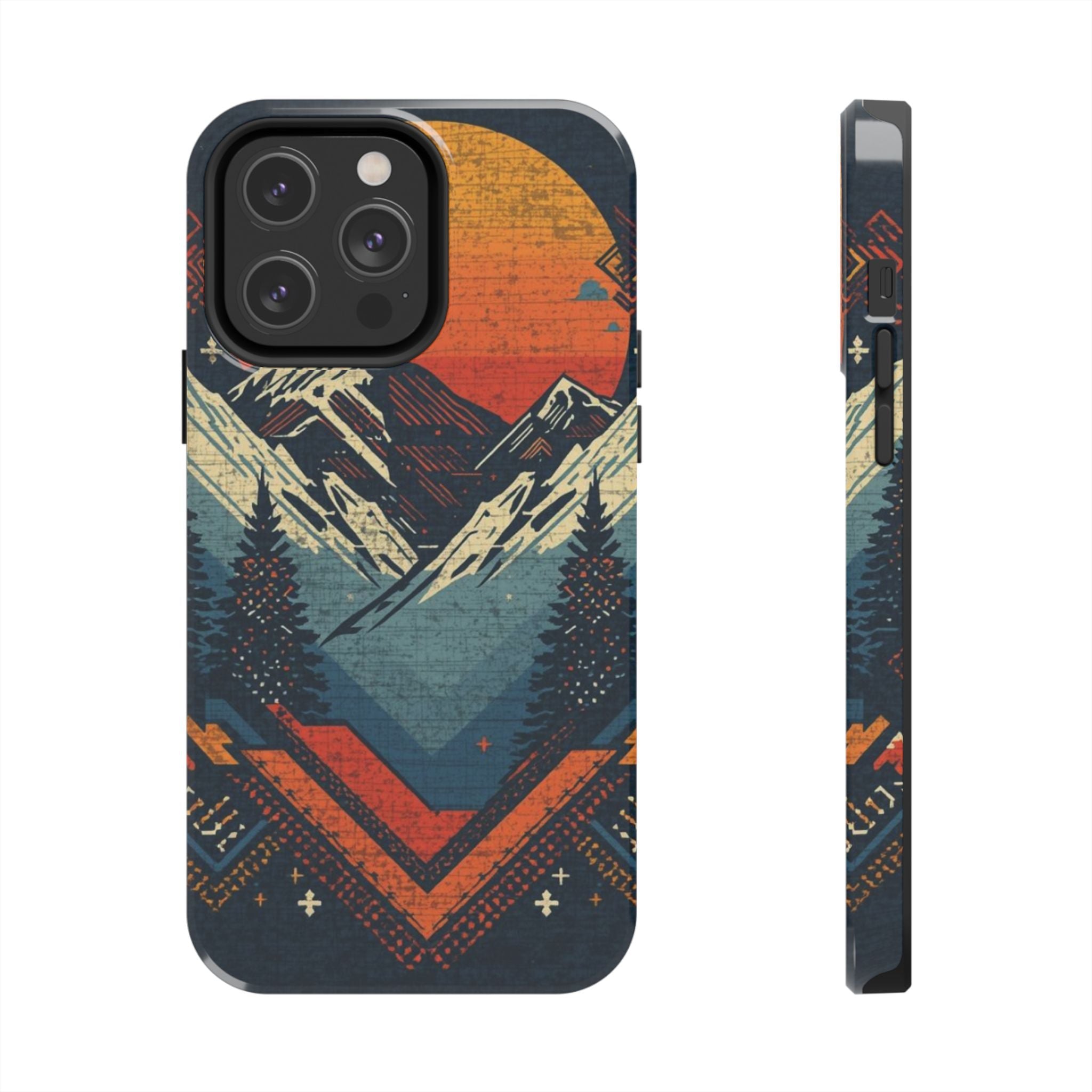 Tough Phone Case — Retro Mountain Sunset Design