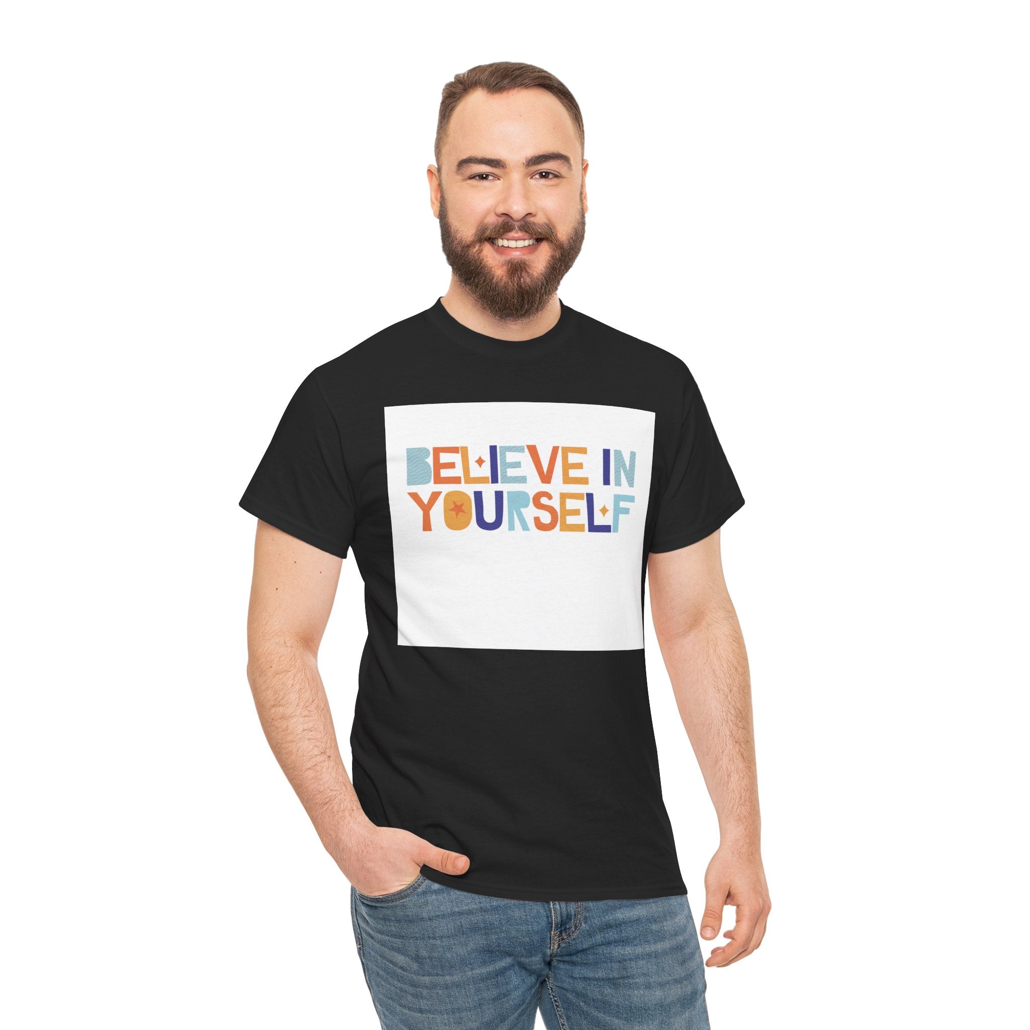 T-Shirt — "Believe in Yourself" Colorful Retro Motivational Tee