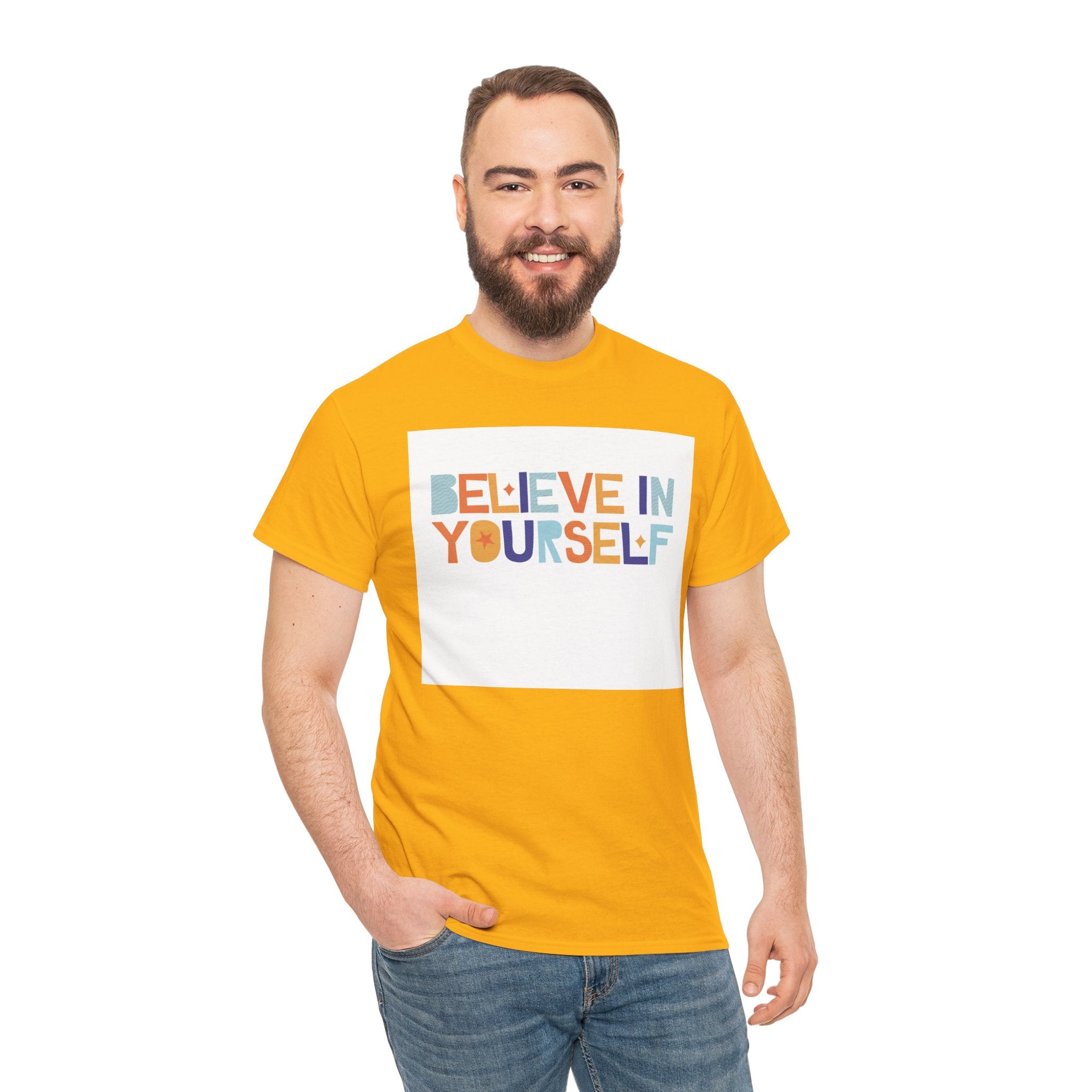 T-Shirt — "Believe in Yourself" Colorful Retro Motivational Tee