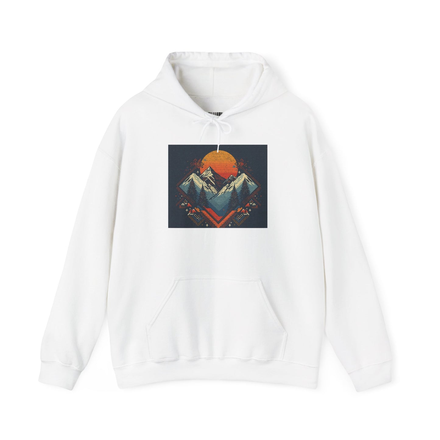 Mountain Sunset Hoodie – Retro Geometric Peaks & Rising Sun Sweatshirt