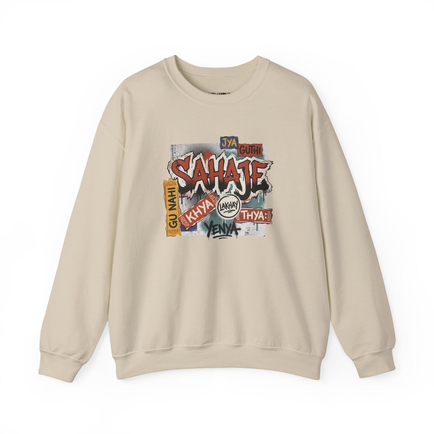 Crewneck Sweatshirt — 'Sahaje' Vintage Sticker Collage Graphic