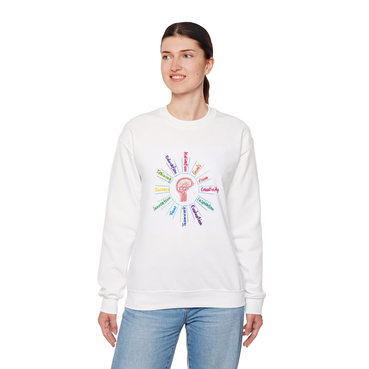 Crewneck Sweatshirt — Rainbow Mindset Design (Creativity, Curiosity, Confidence)
