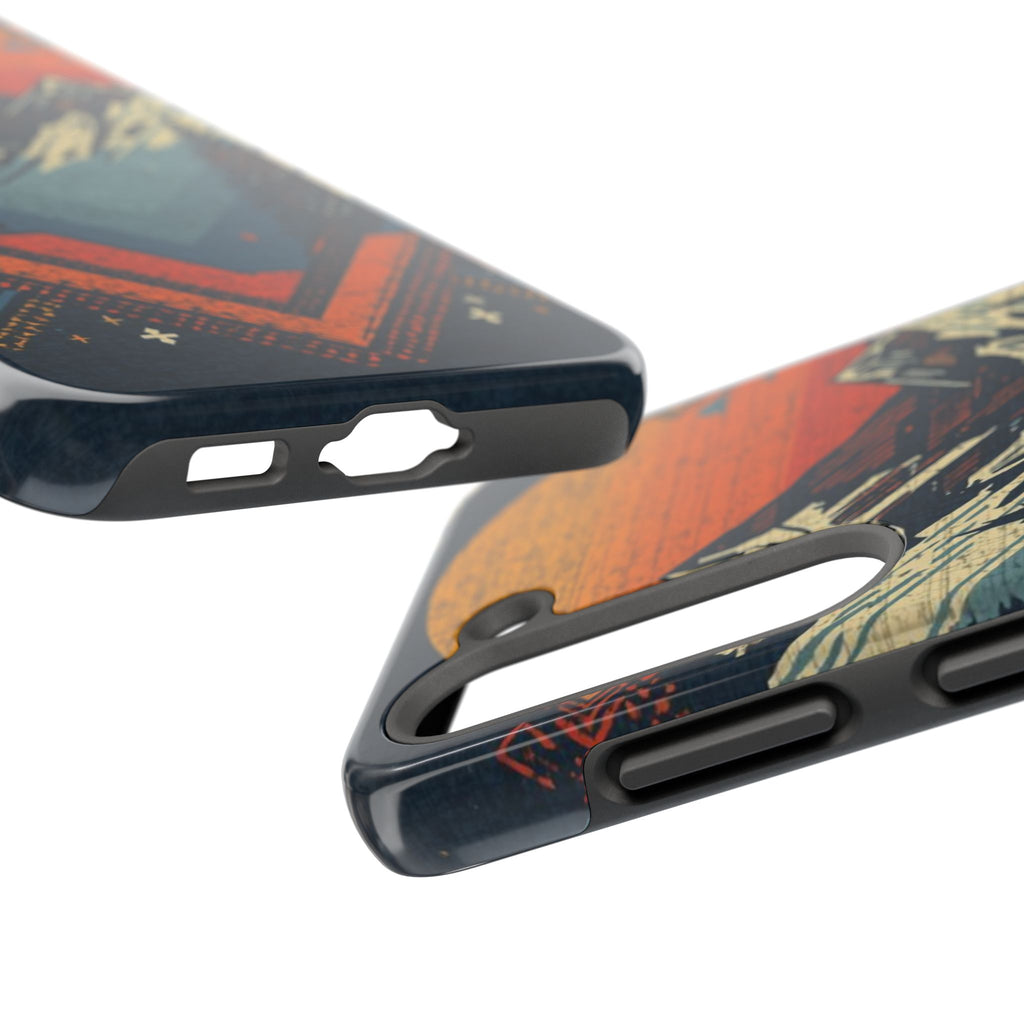 Tough Phone Case — Retro Mountain Sunset Design