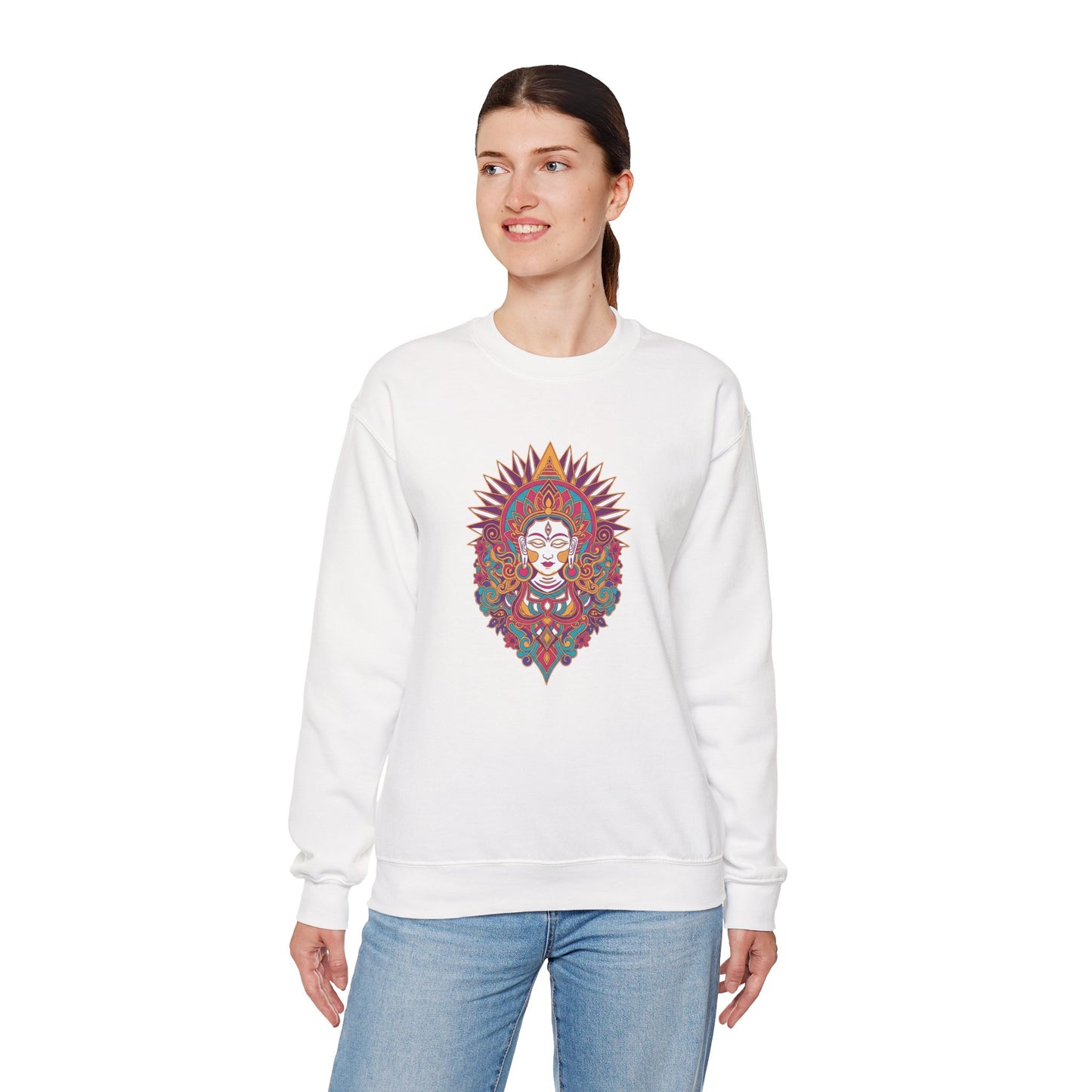 Crewneck Sweatshirt — Colorful Mandala Goddess Graphic