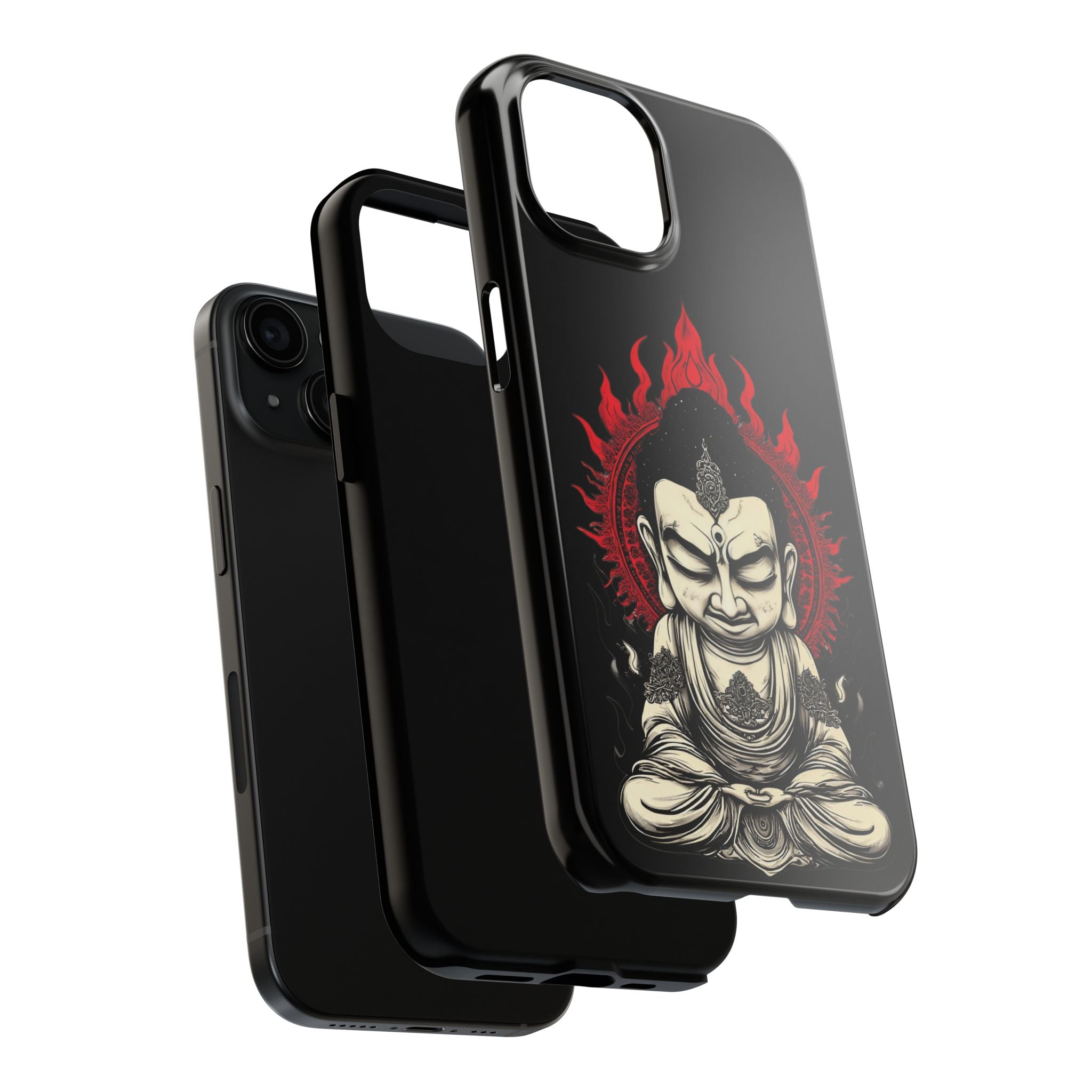Meditative Buddha Tough Phone Case — Red Flame Zen Protection