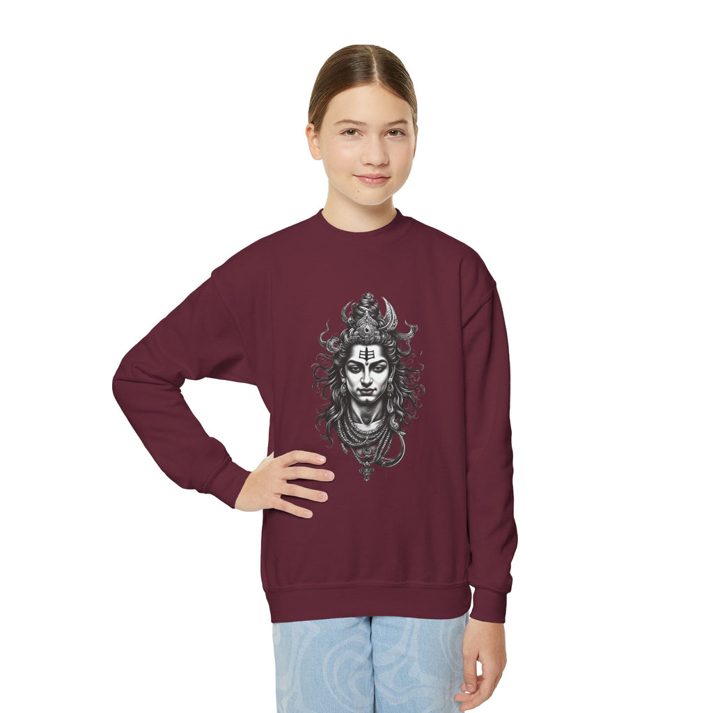 Youth Crewneck Sweatshirt — Intricate Shiva Illustration