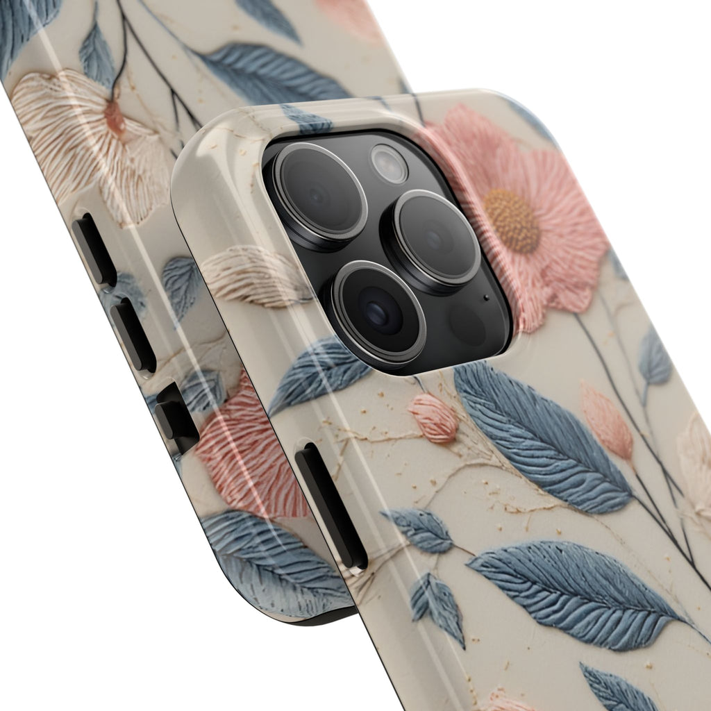 Floral Embroidered Tough Phone Case — Pink Blossom Protective Phone Cover