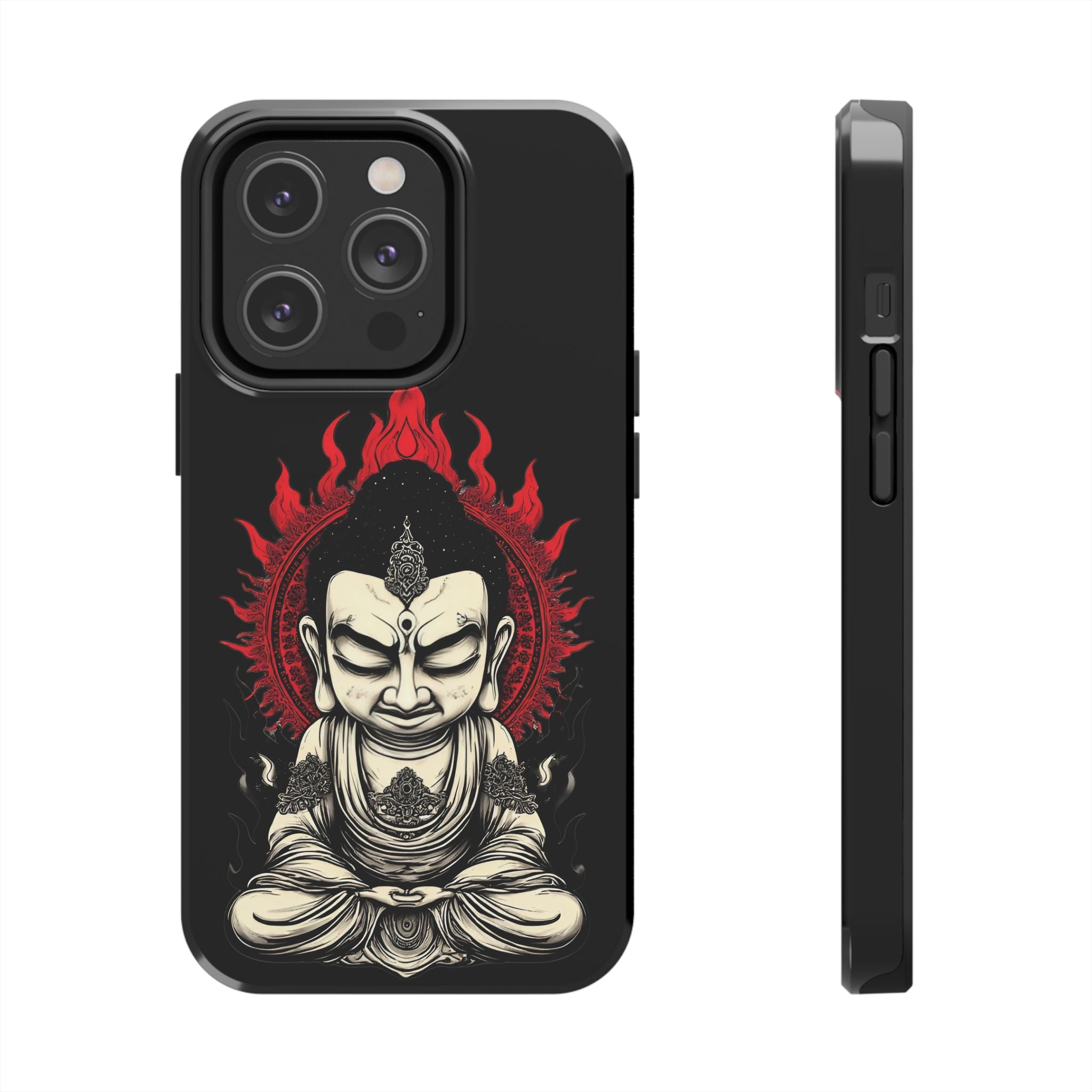 Meditative Buddha Tough Phone Case — Red Flame Zen Protection